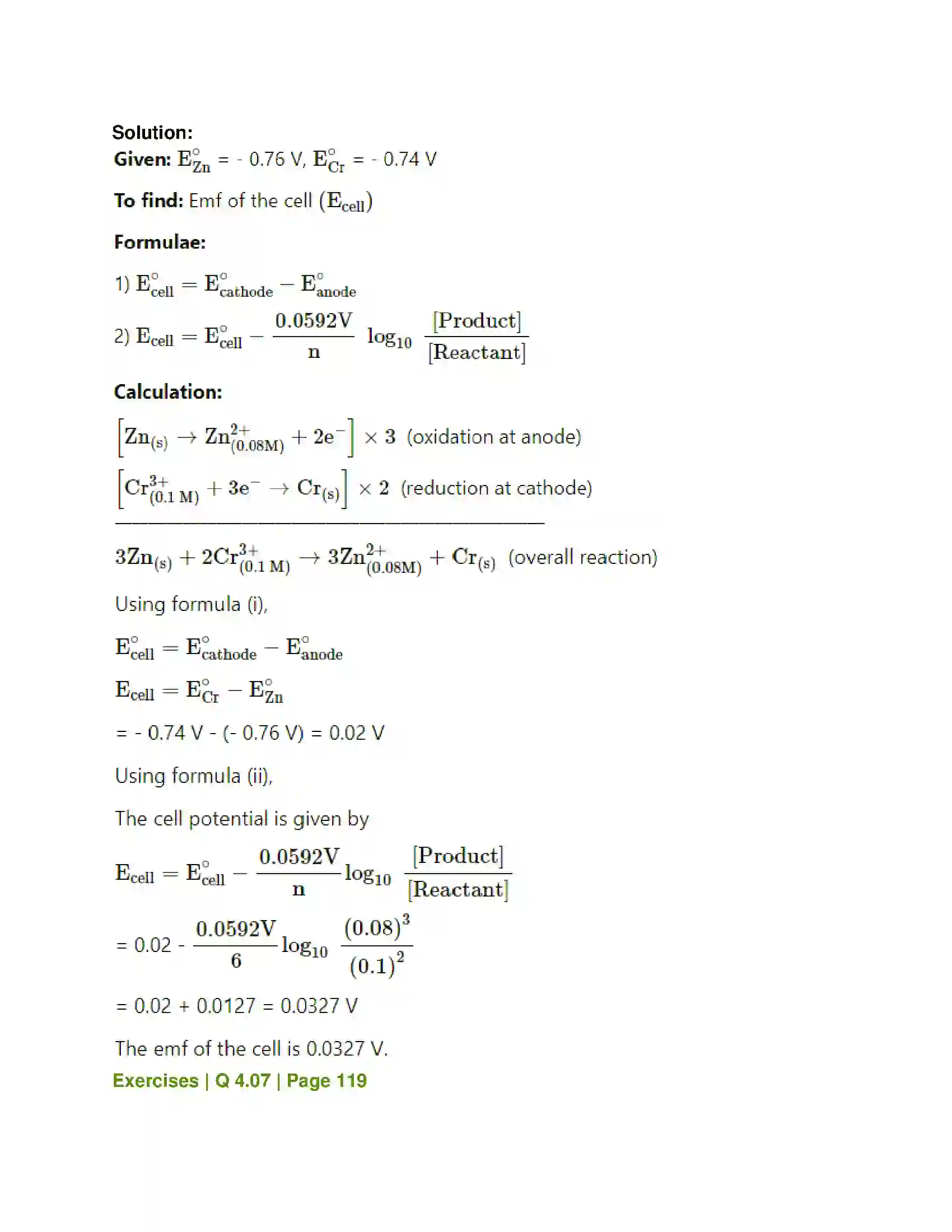 Maharashtra Board Class 12th Chemistry Electrochemistry Solution 20