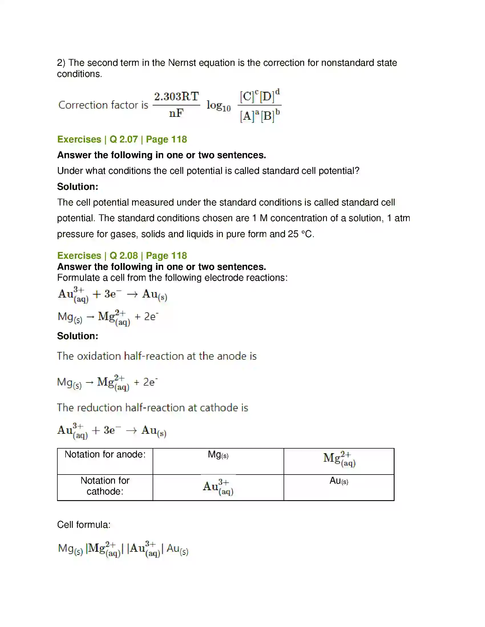 Maharashtra Board Class 12th Chemistry Electrochemistry Solution 7