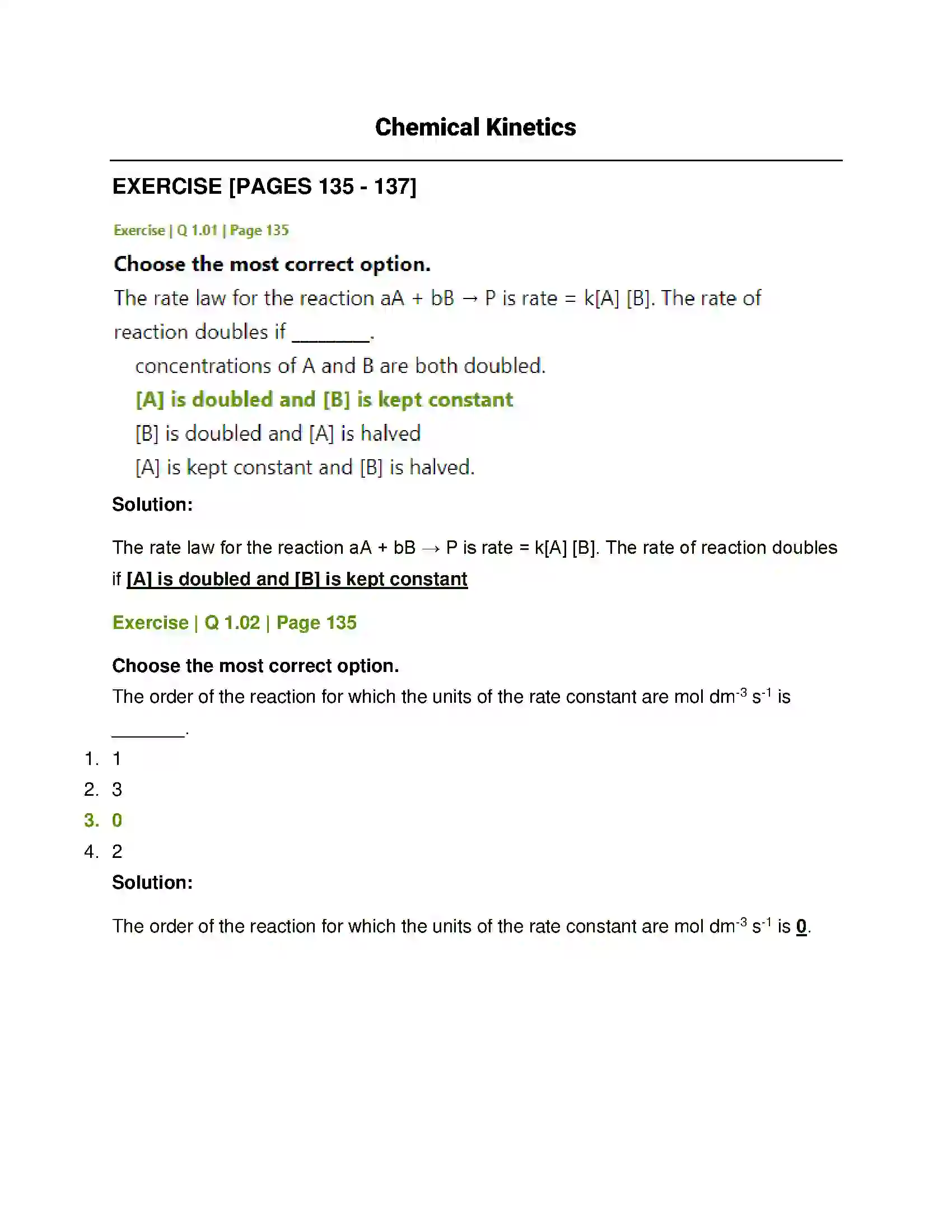 Maharashtra Board Class 12th Chemistry Chemical Kinetics Solution 1