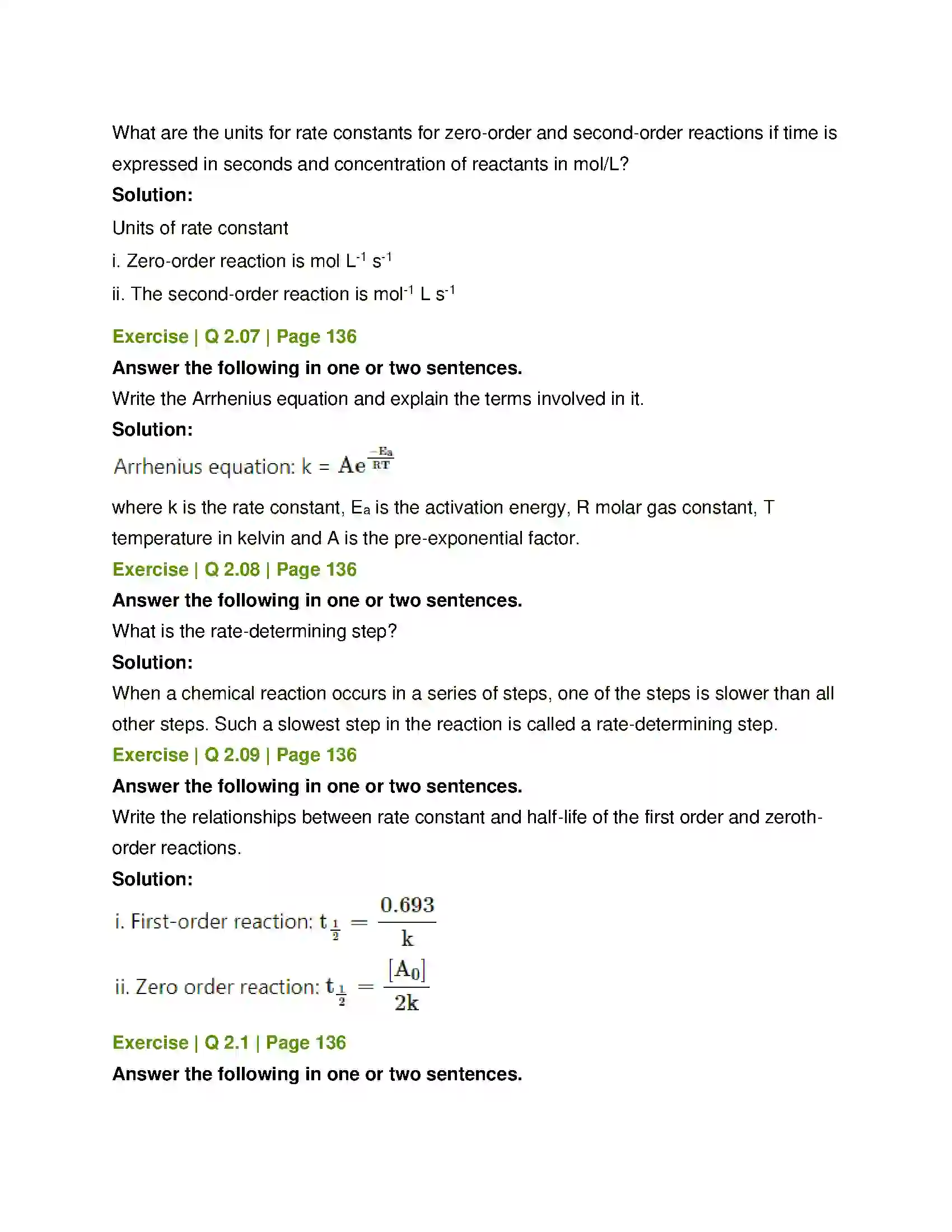 Maharashtra Board Class 12th Chemistry Chemical Kinetics Solution 6