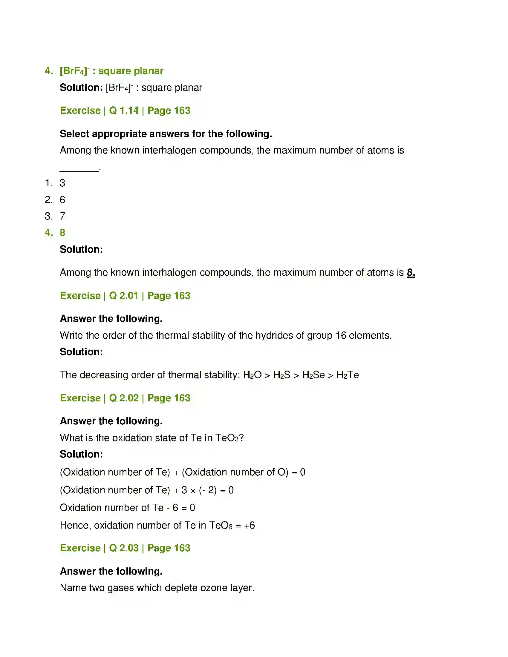 Maharashtra Board Class 12th Chemistry Elements of Groups 16, 17 and 18 Solution 5