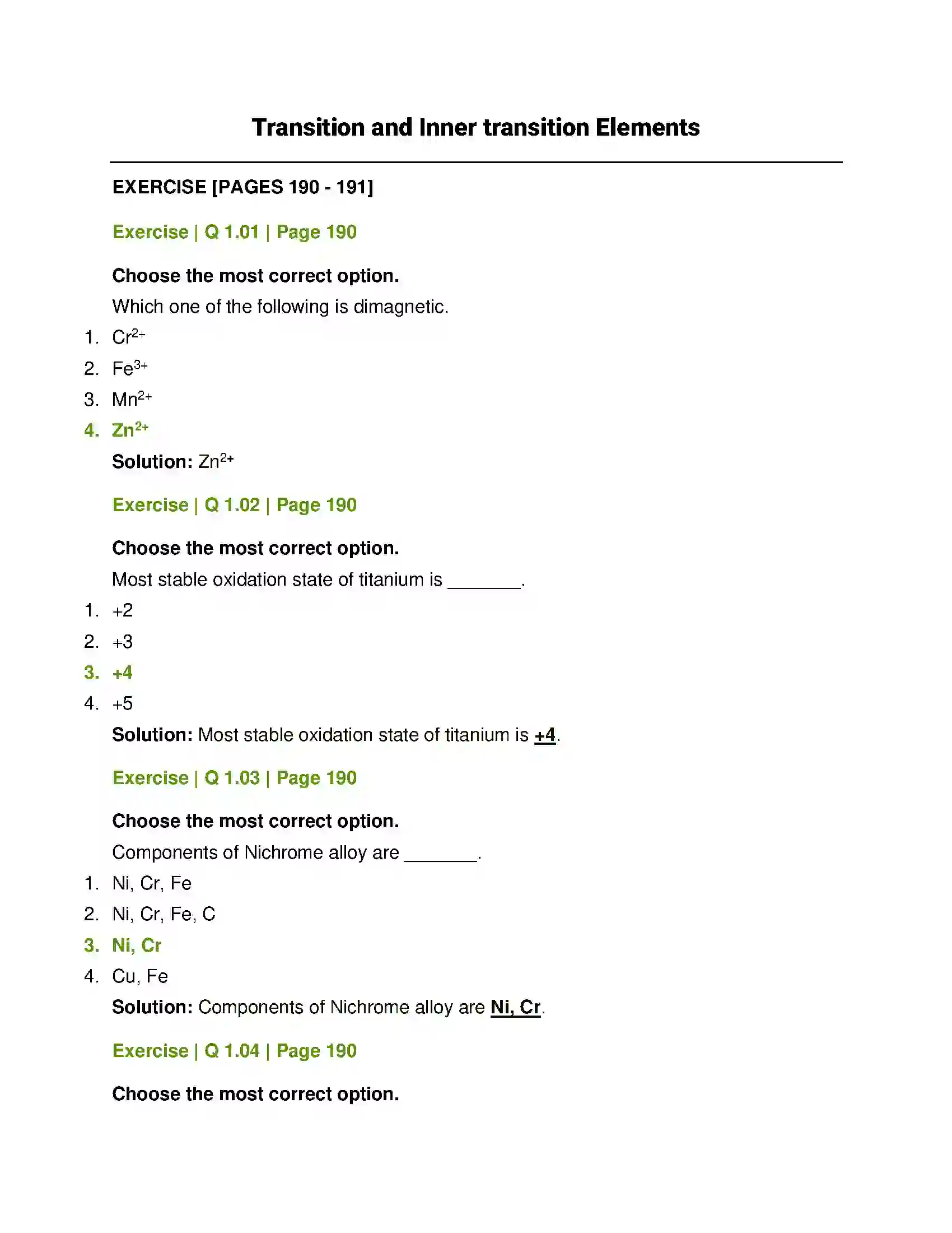 Maharashtra Board Class 12th Chemistry Transition and Inner transition Elements Solution 1