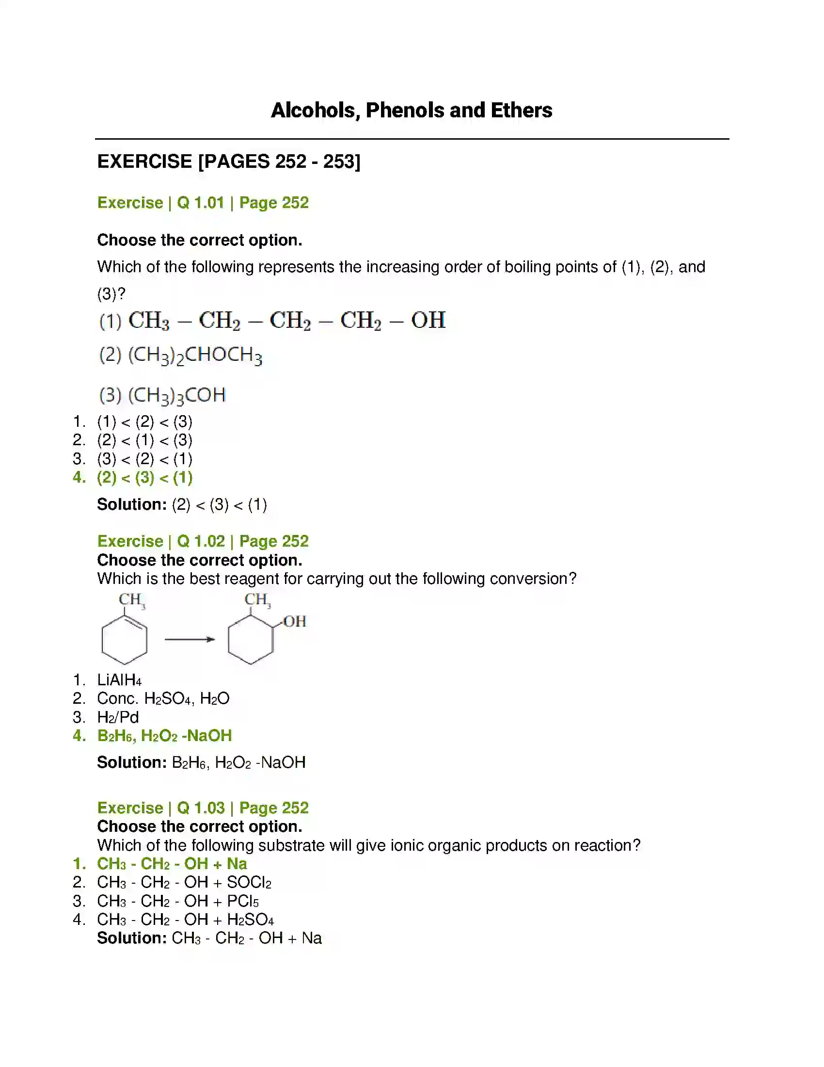 Maharashtra Board Class 12th Chemistry Alcohols, Phenols and Ethers Solution 1