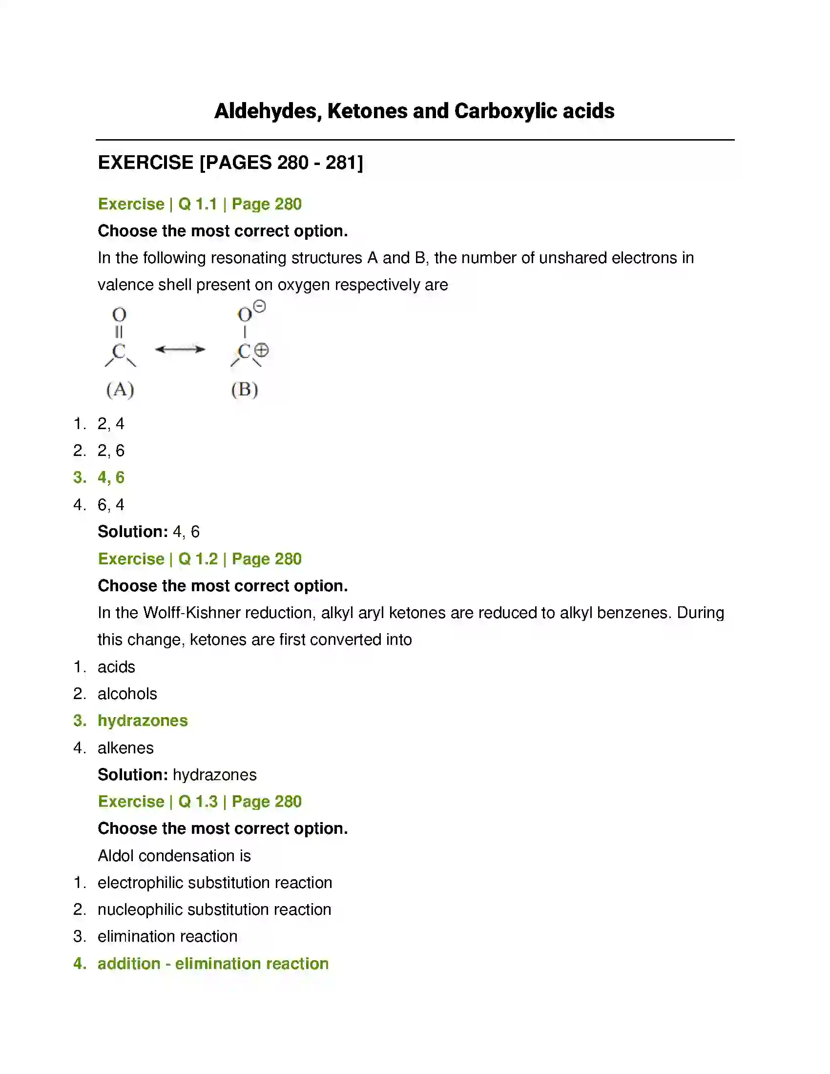 Maharashtra Board Class 12th Chemistry Aldehydes, Ketones and Carboxylic acids Solution 1