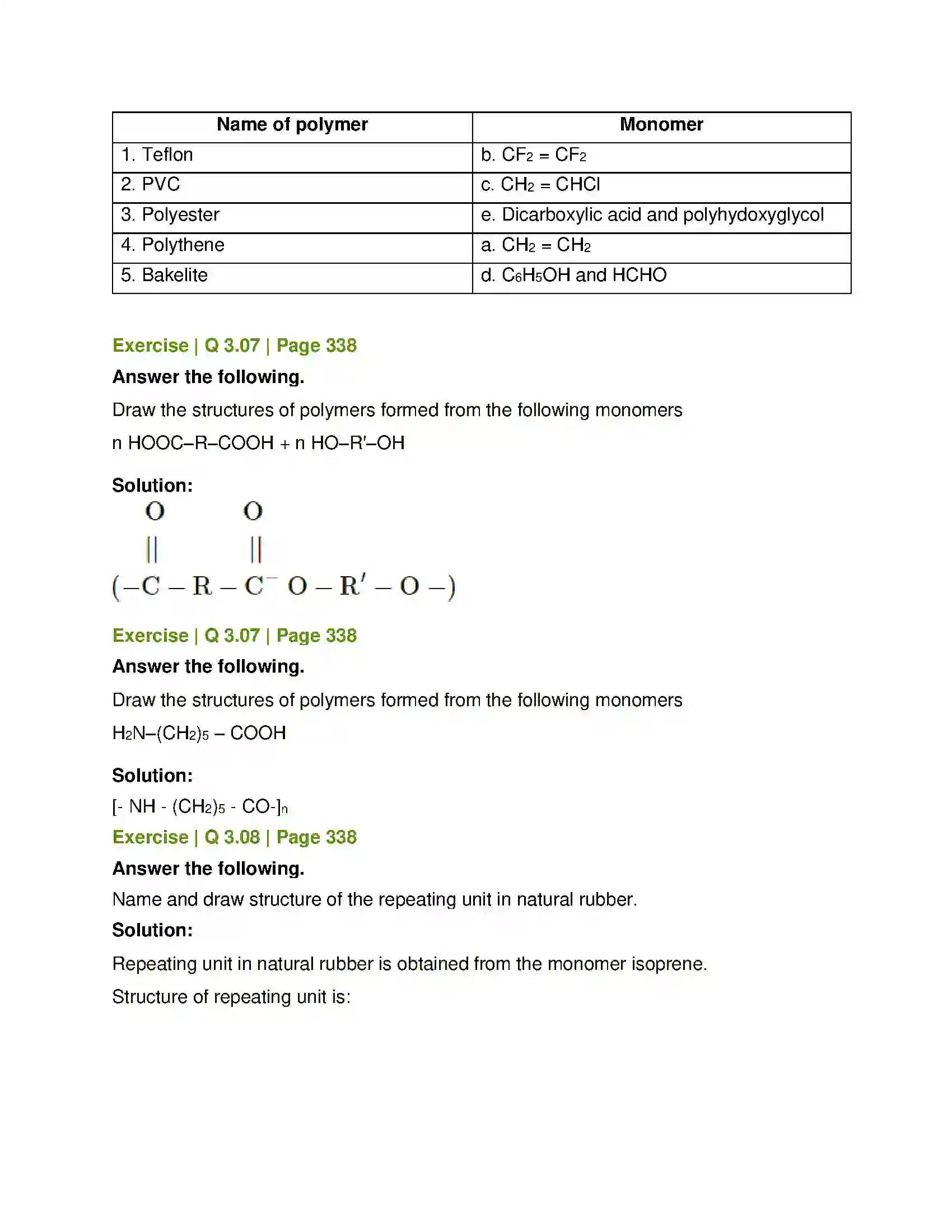 Maharashtra Board Class 12th Chemistry Introduction to Polymer Chemistry Solution 11