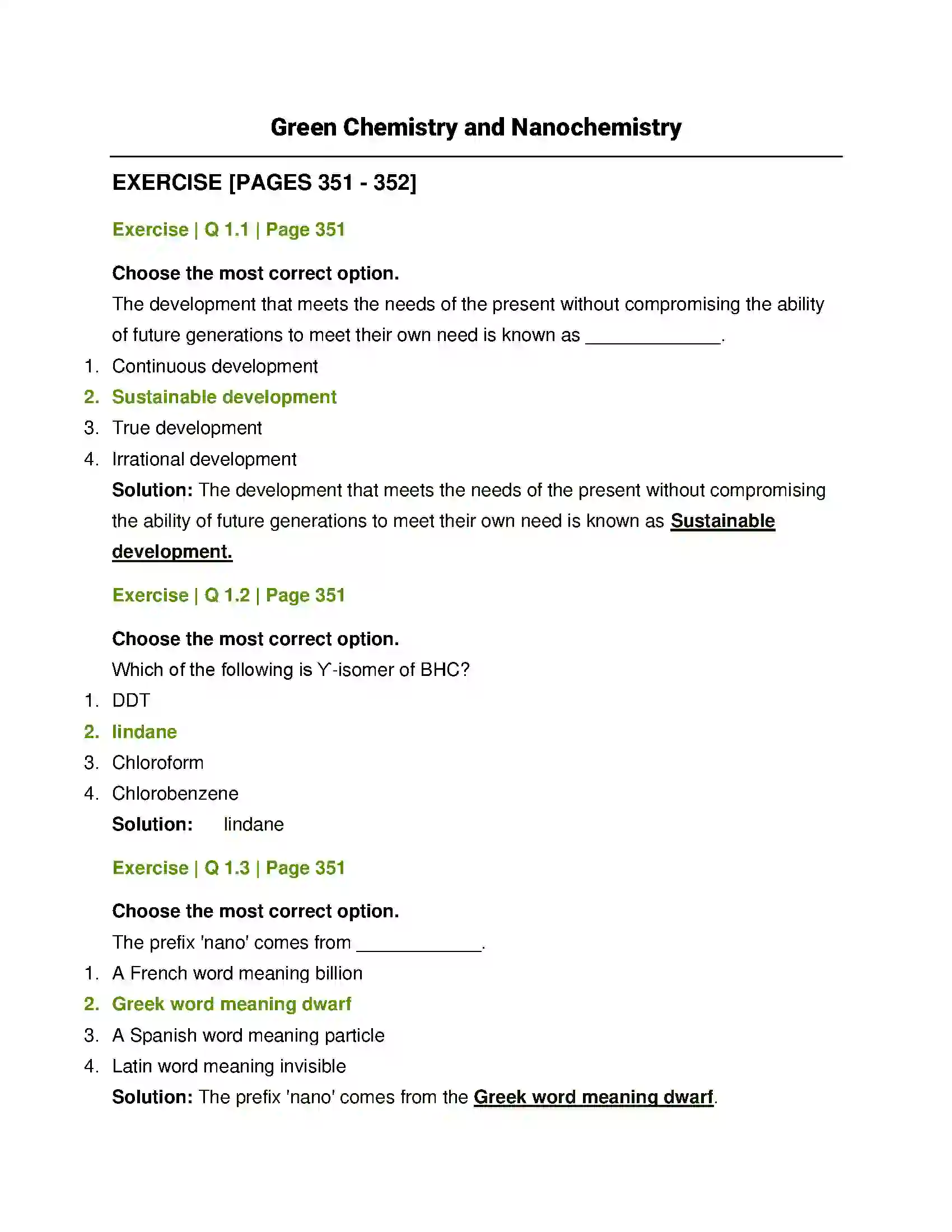 Maharashtra Board Class 12th Chemistry Green Chemistry and Nanochemistry Solution 1
