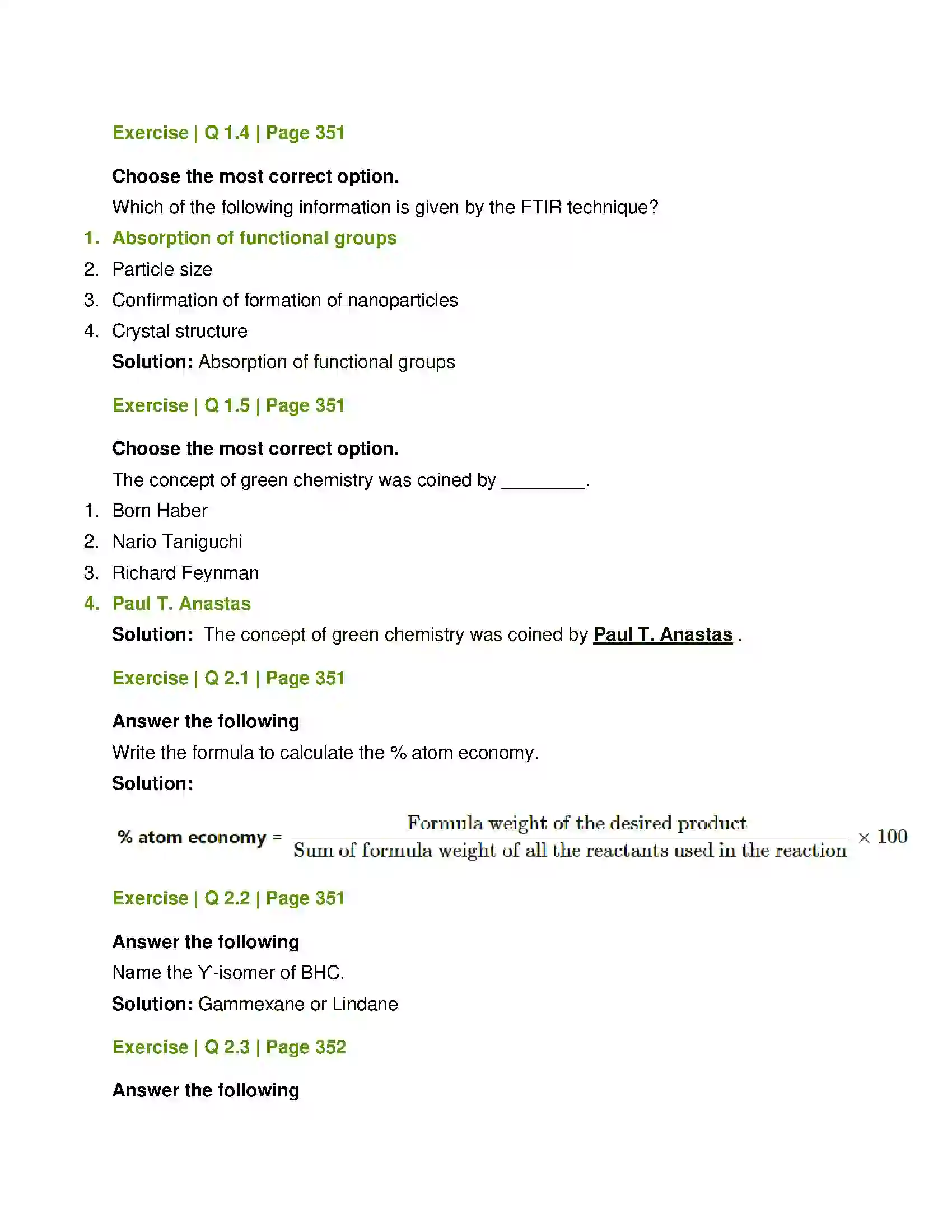 Maharashtra Board Class 12th Chemistry Green Chemistry and Nanochemistry Solution 2