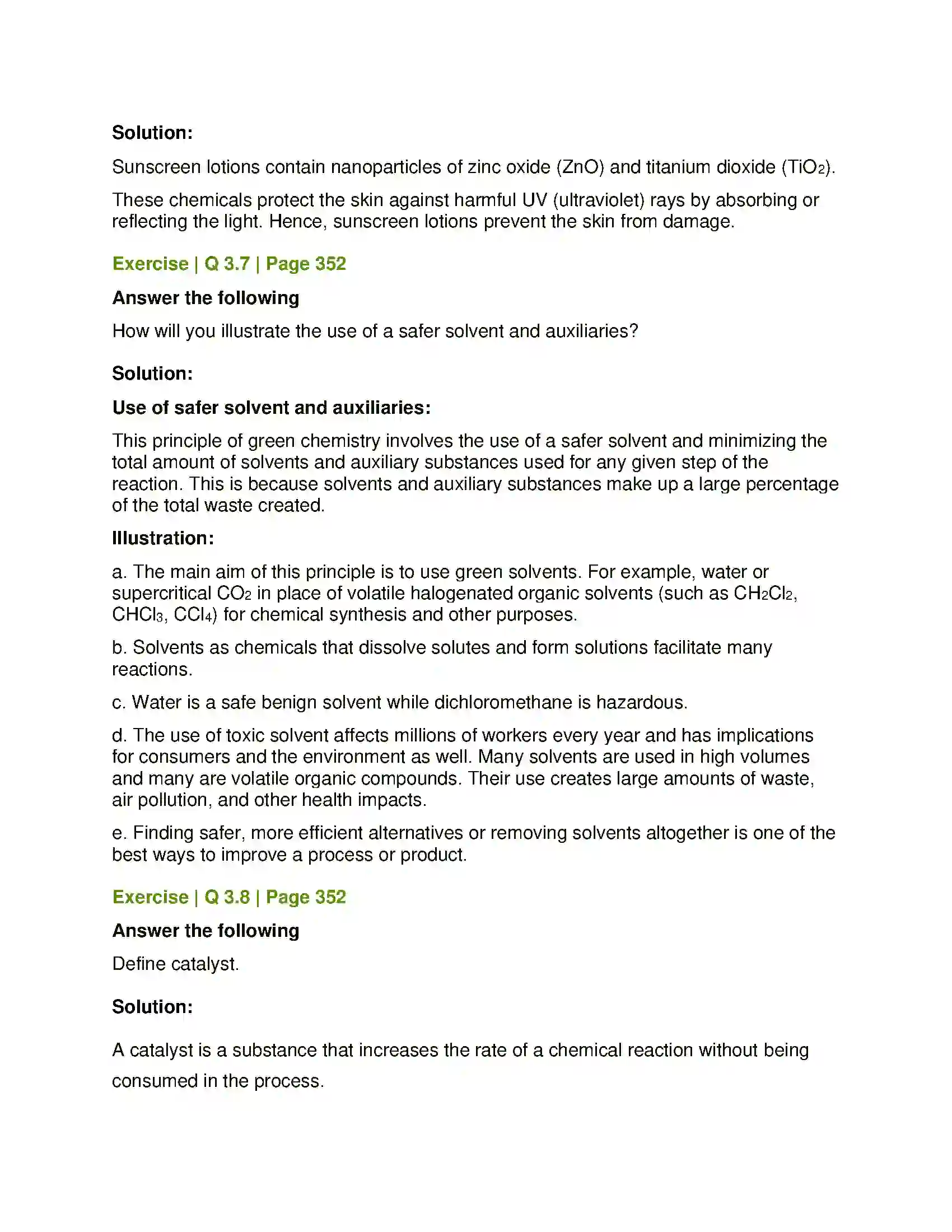 Maharashtra Board Class 12th Chemistry Green Chemistry and Nanochemistry Solution 7