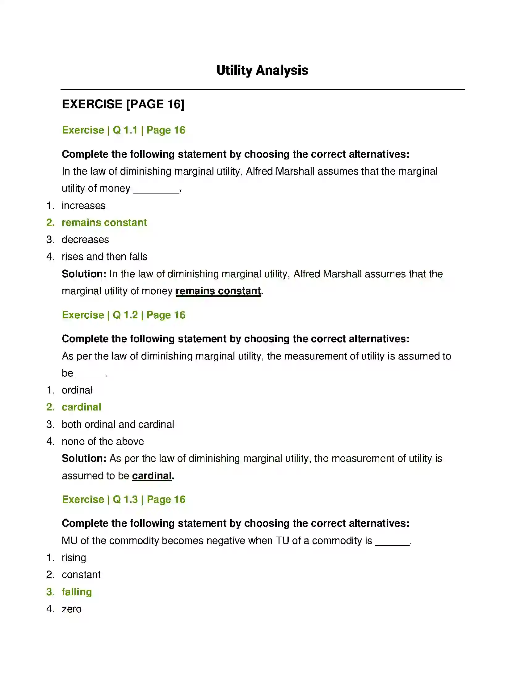 Maharashtra Board Class 12th Economics Utility Analysis Solution 1