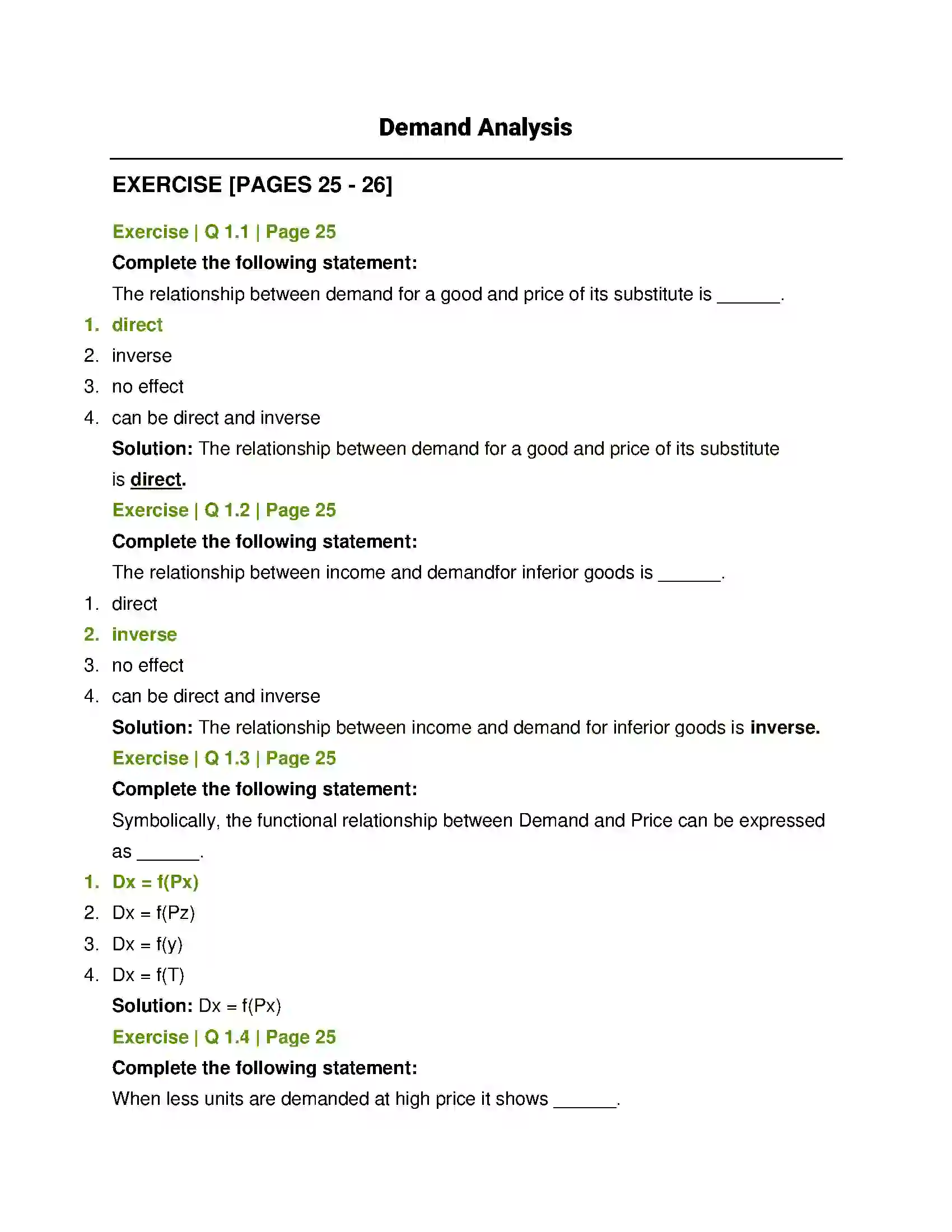 Maharashtra Board Class 12th Economics Demand Analysis Solution 1