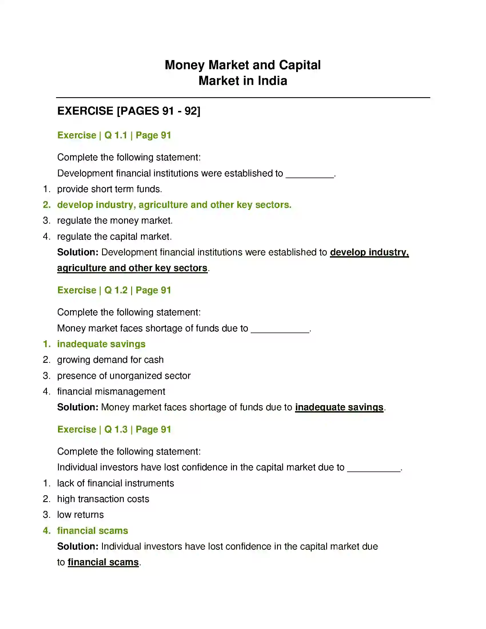 Maharashtra Board Class 12th Economics Money Market and Capital Market in India Solution 1