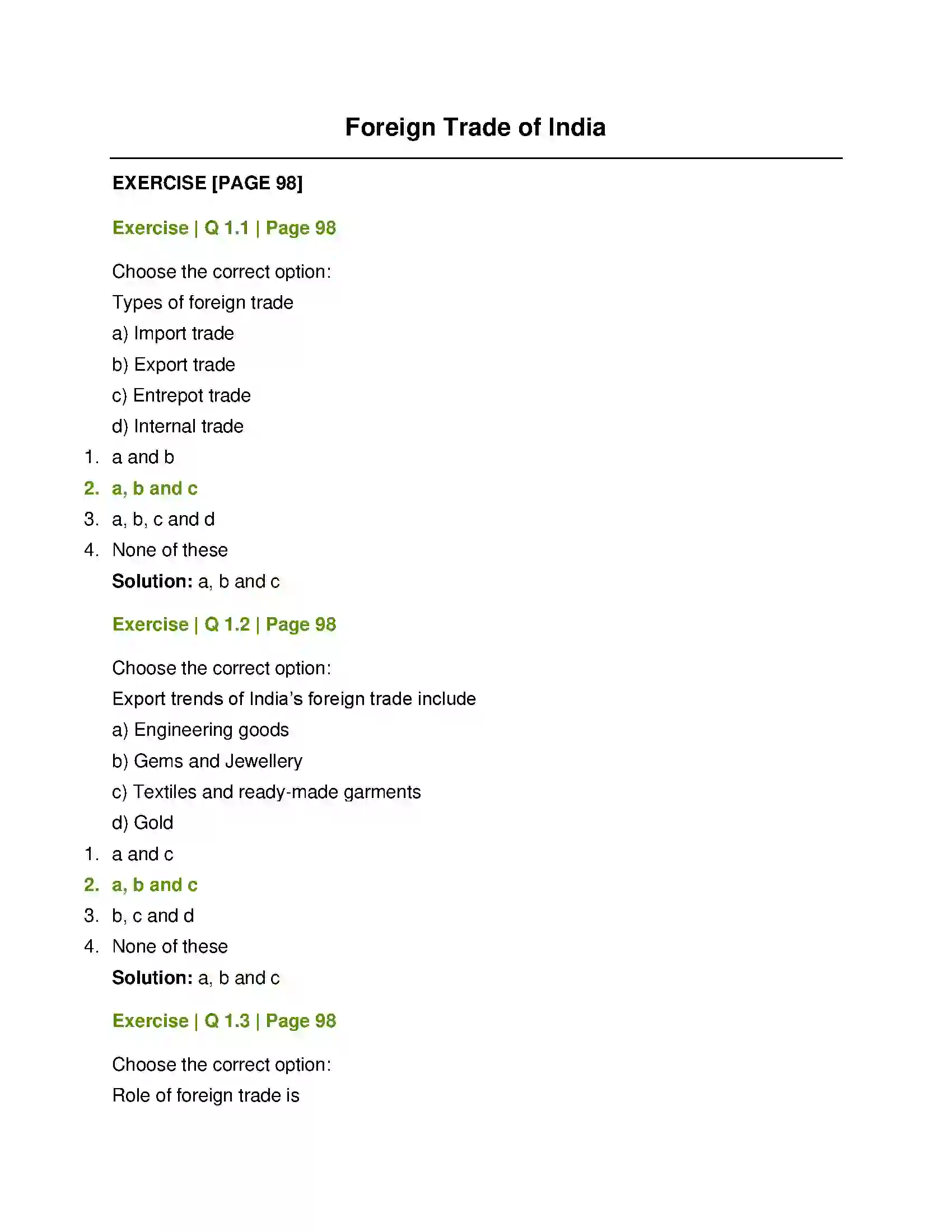Maharashtra Board Class 12th Economics Foreign Trade of India Solution 1
