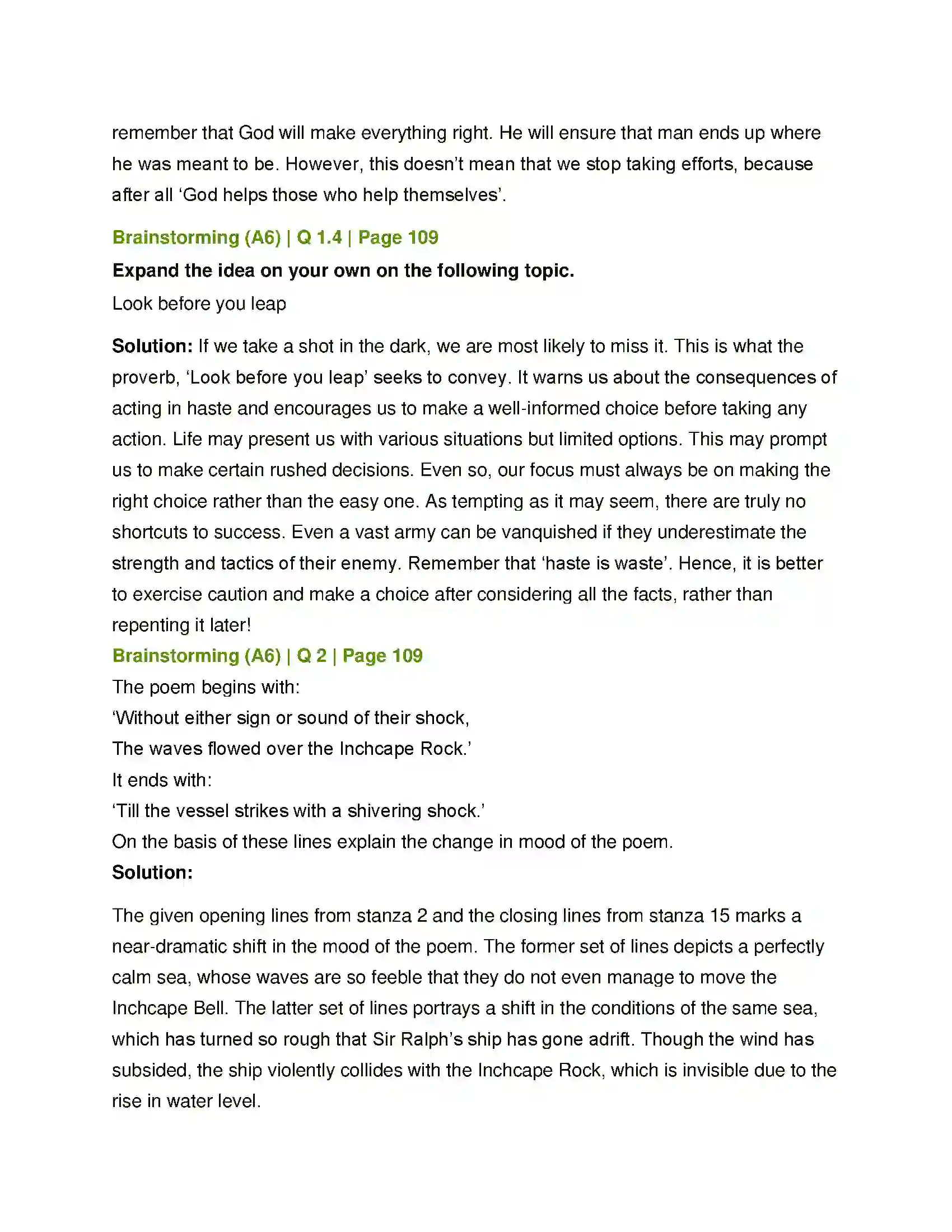 Maharashtra Board Class 12th English The Inchcape Rock Solution 11