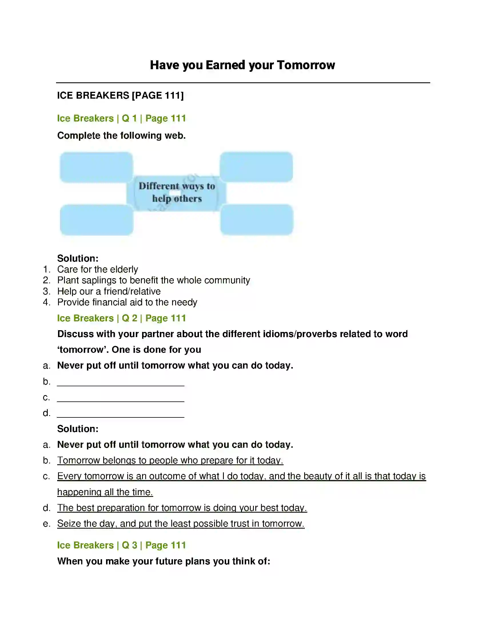 Maharashtra Board Class 12th English Have you Earned your Tomorrow Solution 1