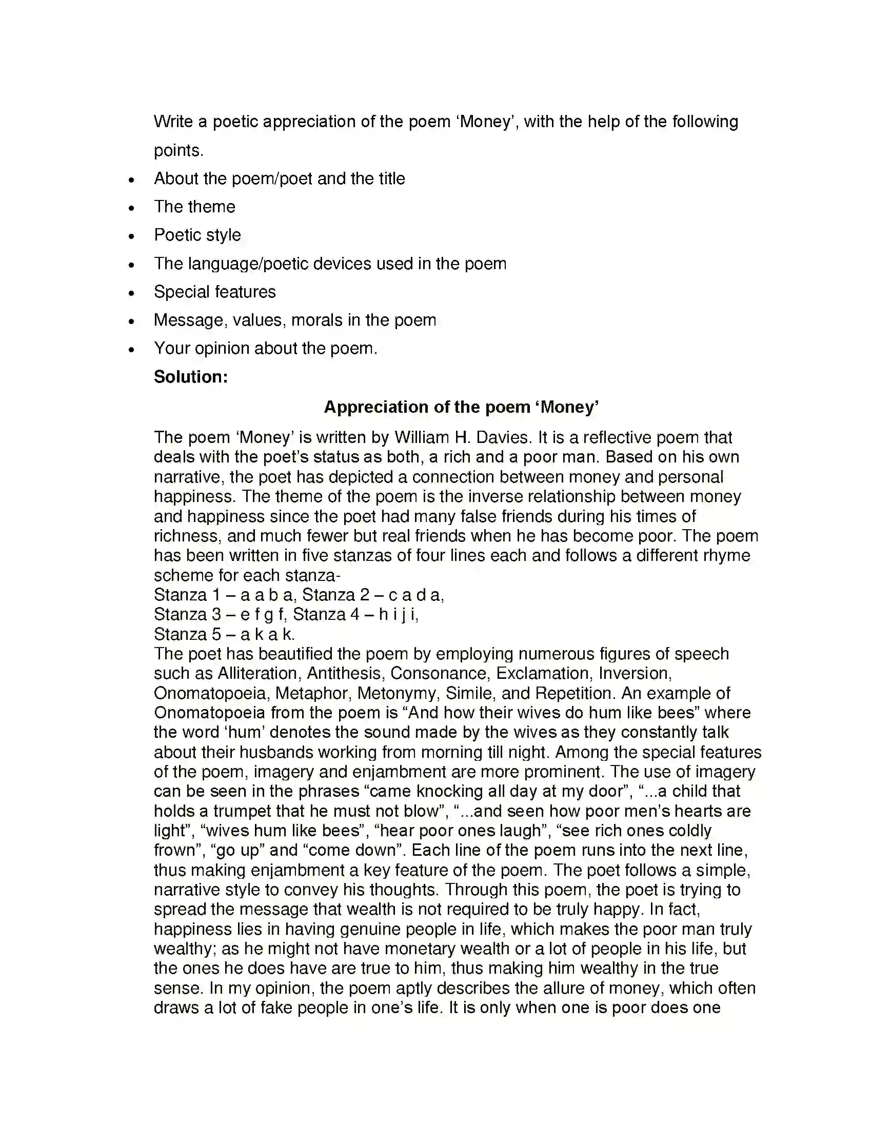 Maharashtra Board Class 12th English Money Solution 10