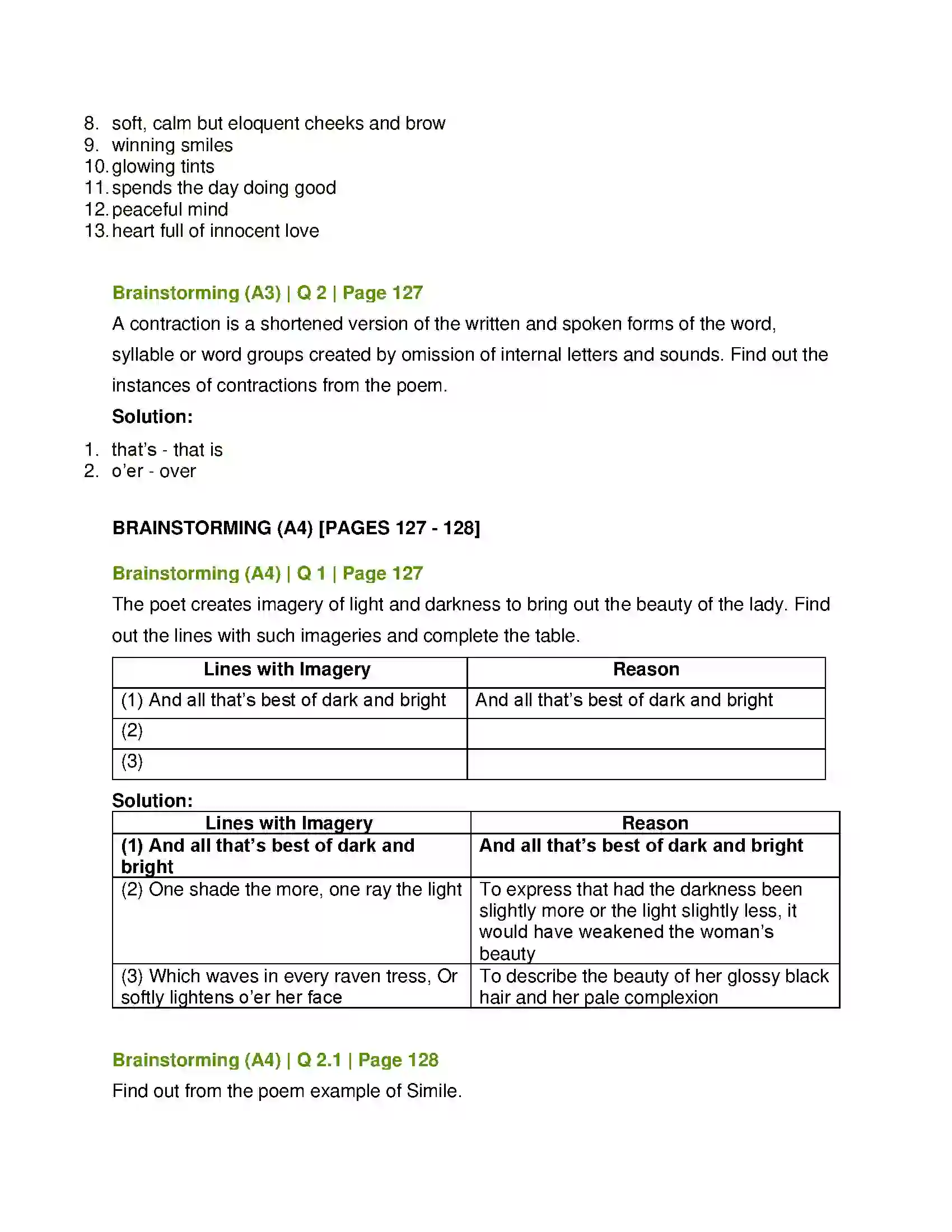 Maharashtra Board Class 12th English She Walks in Beauty Solution 5