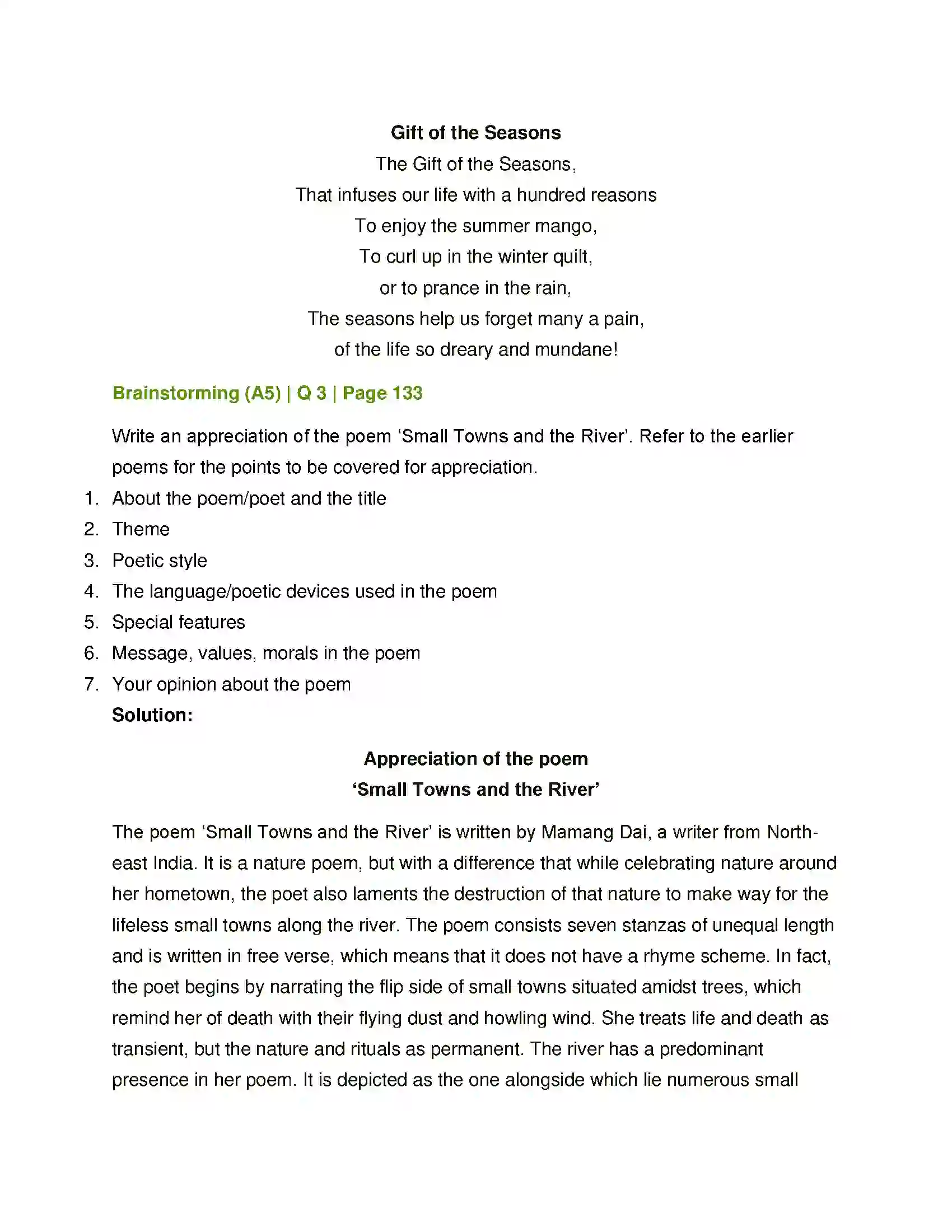 Maharashtra Board Class 12th English Small Towns and Rivers Solution 11