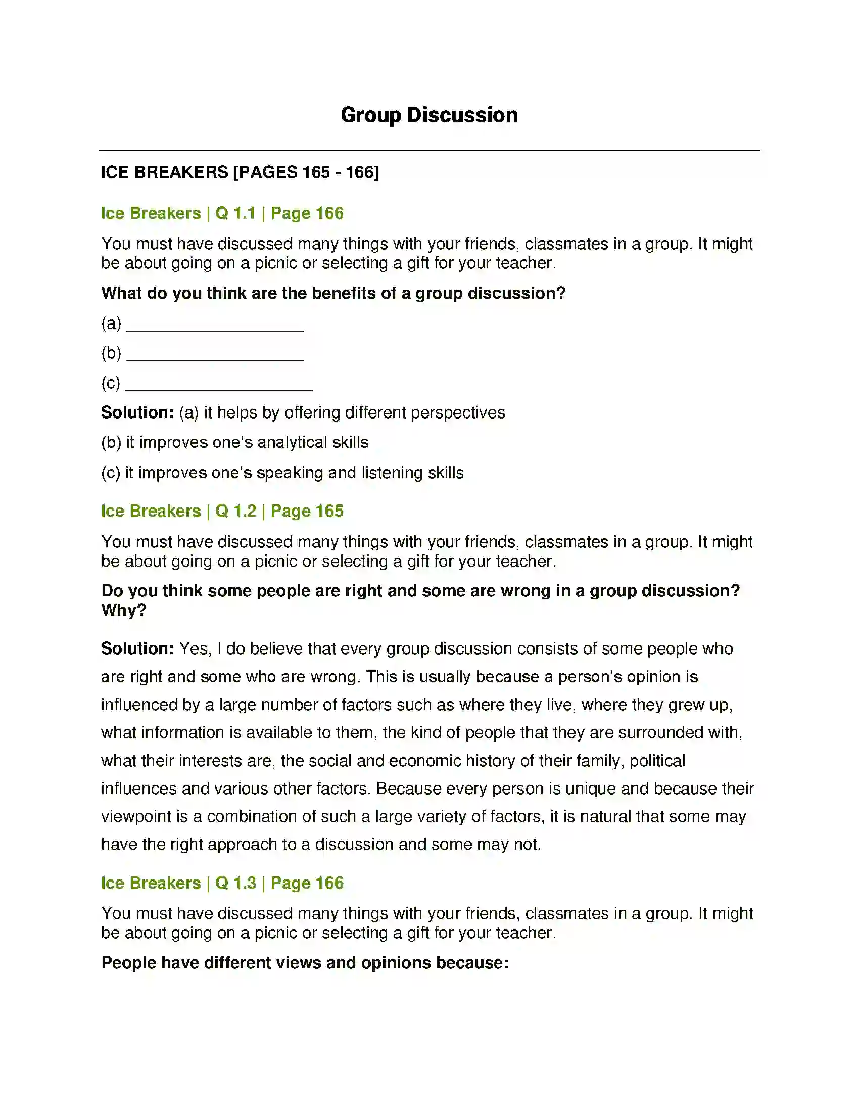 Maharashtra Board Class 12th English Group Discussion Solution 1