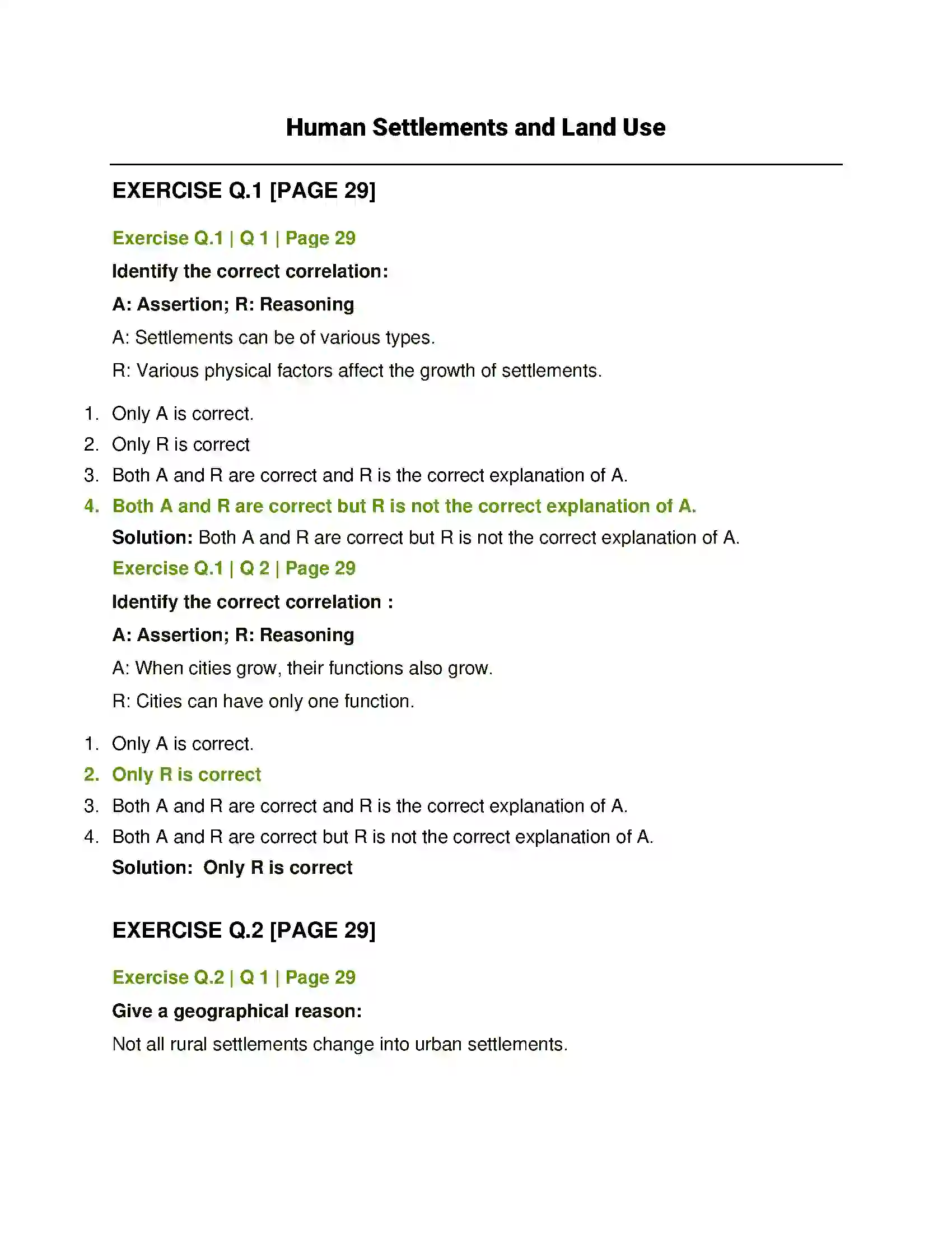 Maharashtra Board Class 12th Geography Human Settlements and Land Use Solution 1