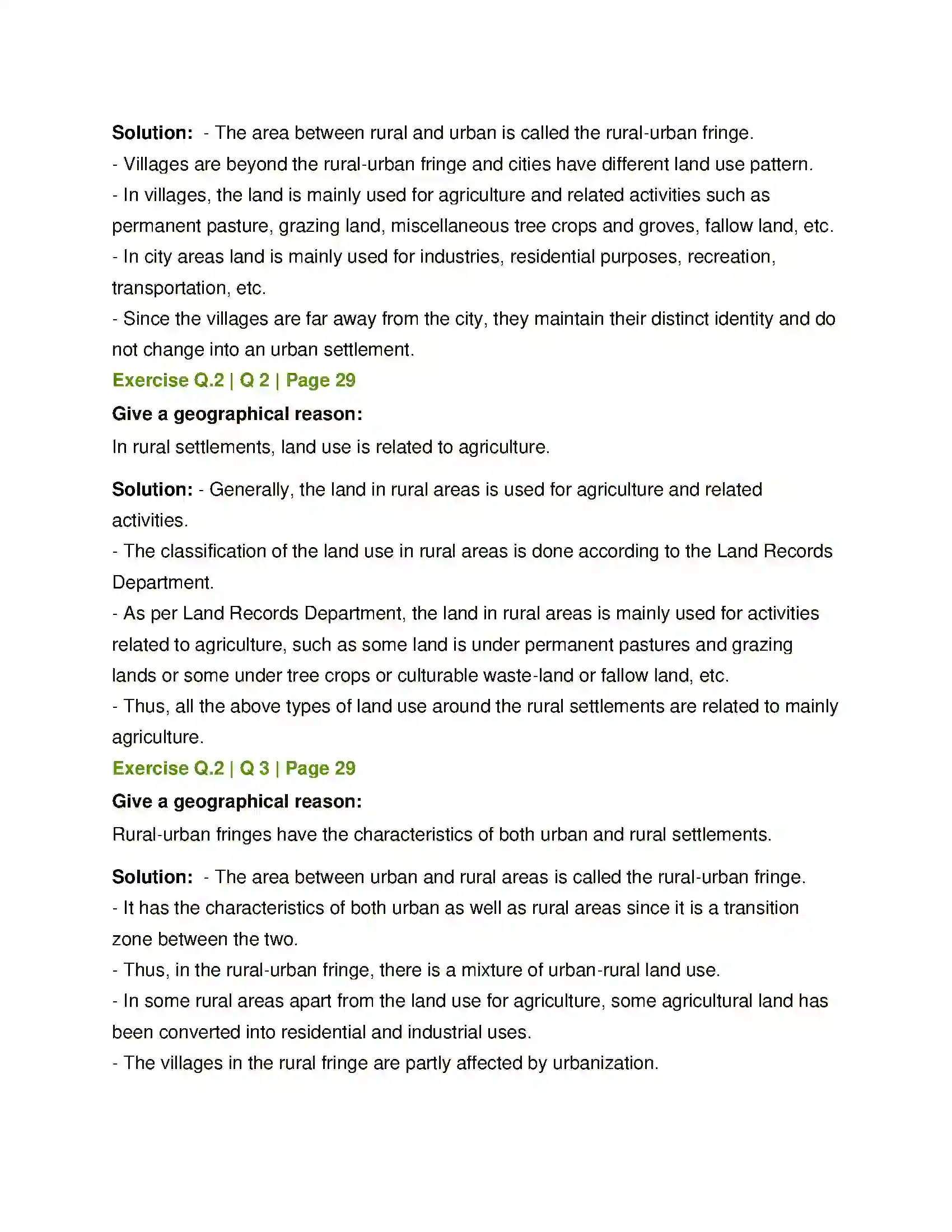 Maharashtra Board Class 12th Geography Human Settlements and Land Use Solution 2