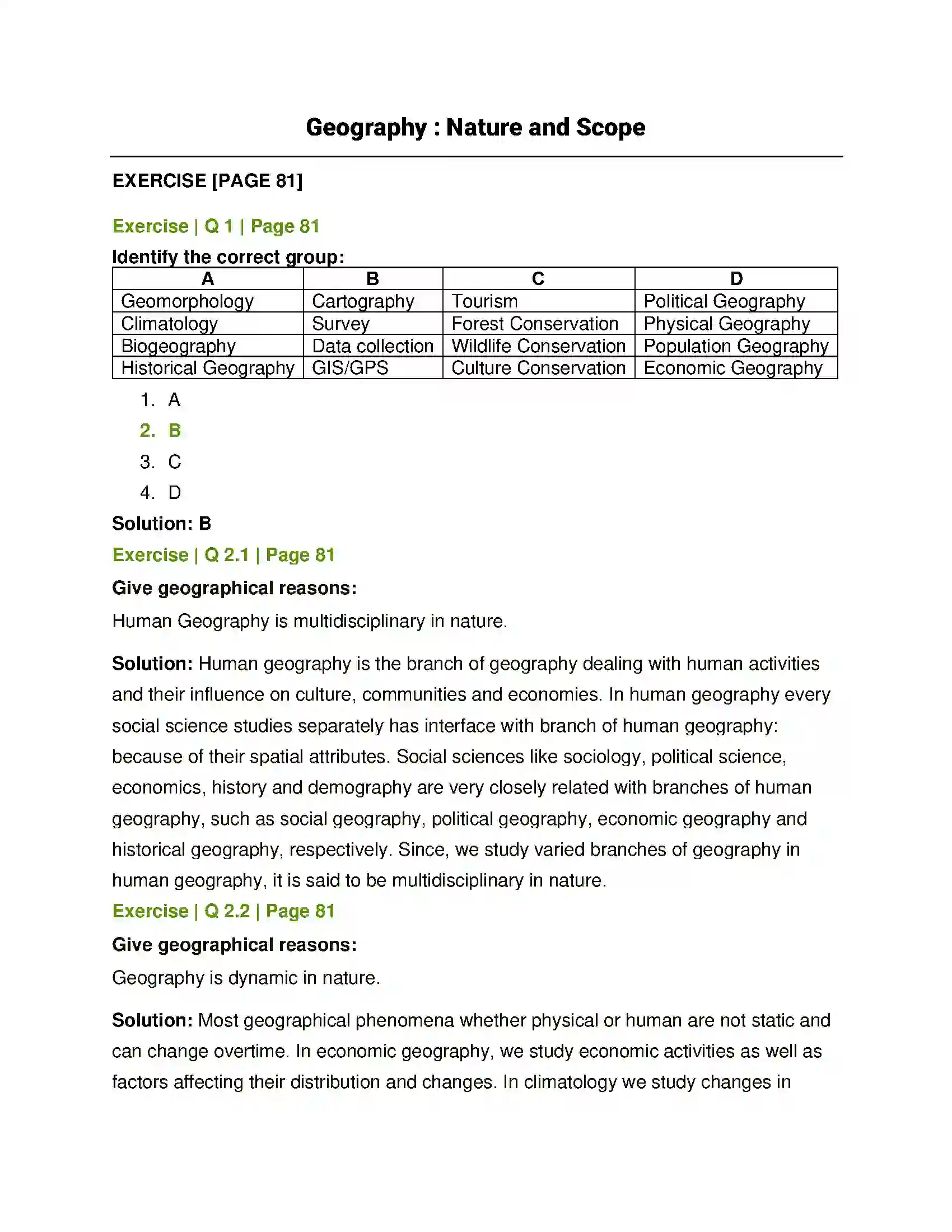 Maharashtra Board Class 12th Geography Geography Nature and Scope Solution 1