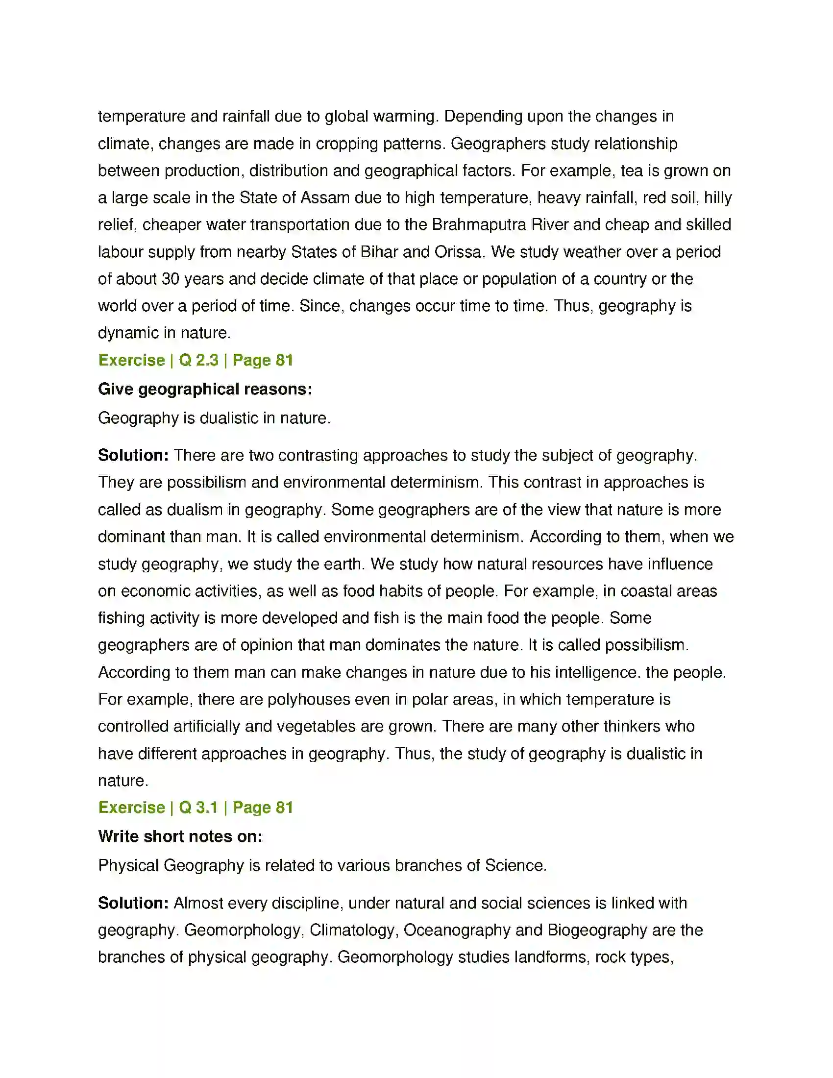 Maharashtra Board Class 12th Geography Geography Nature and Scope Solution 2