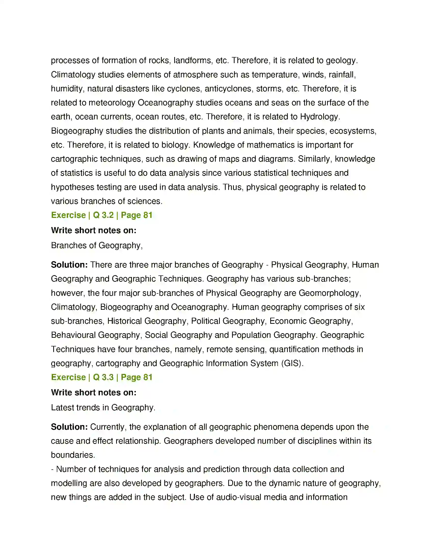 Maharashtra Board Class 12th Geography Geography Nature and Scope Solution 3