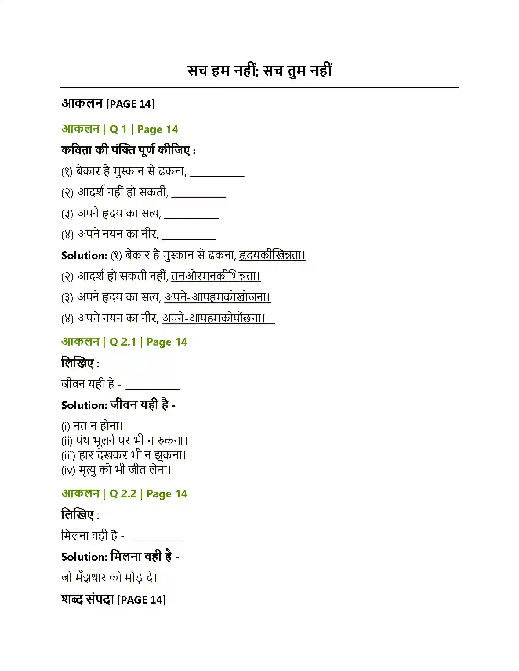Maharashtra Board Class 12th Hindi सच हम नहीं: सच तुम नहीं Solution 1