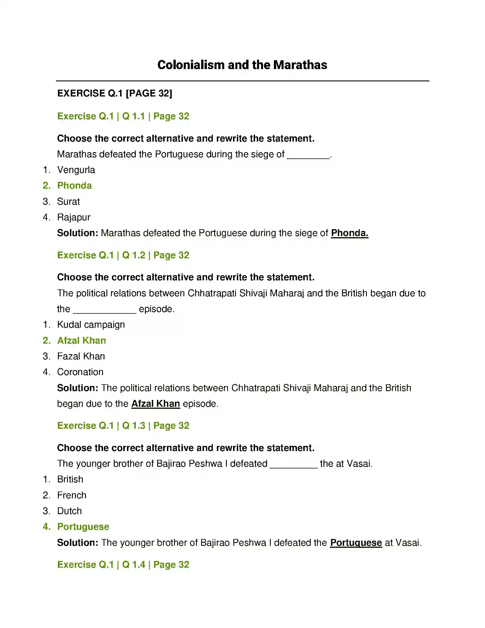 Maharashtra Board Class 12th History Colonialism and the Marathas Solution 1