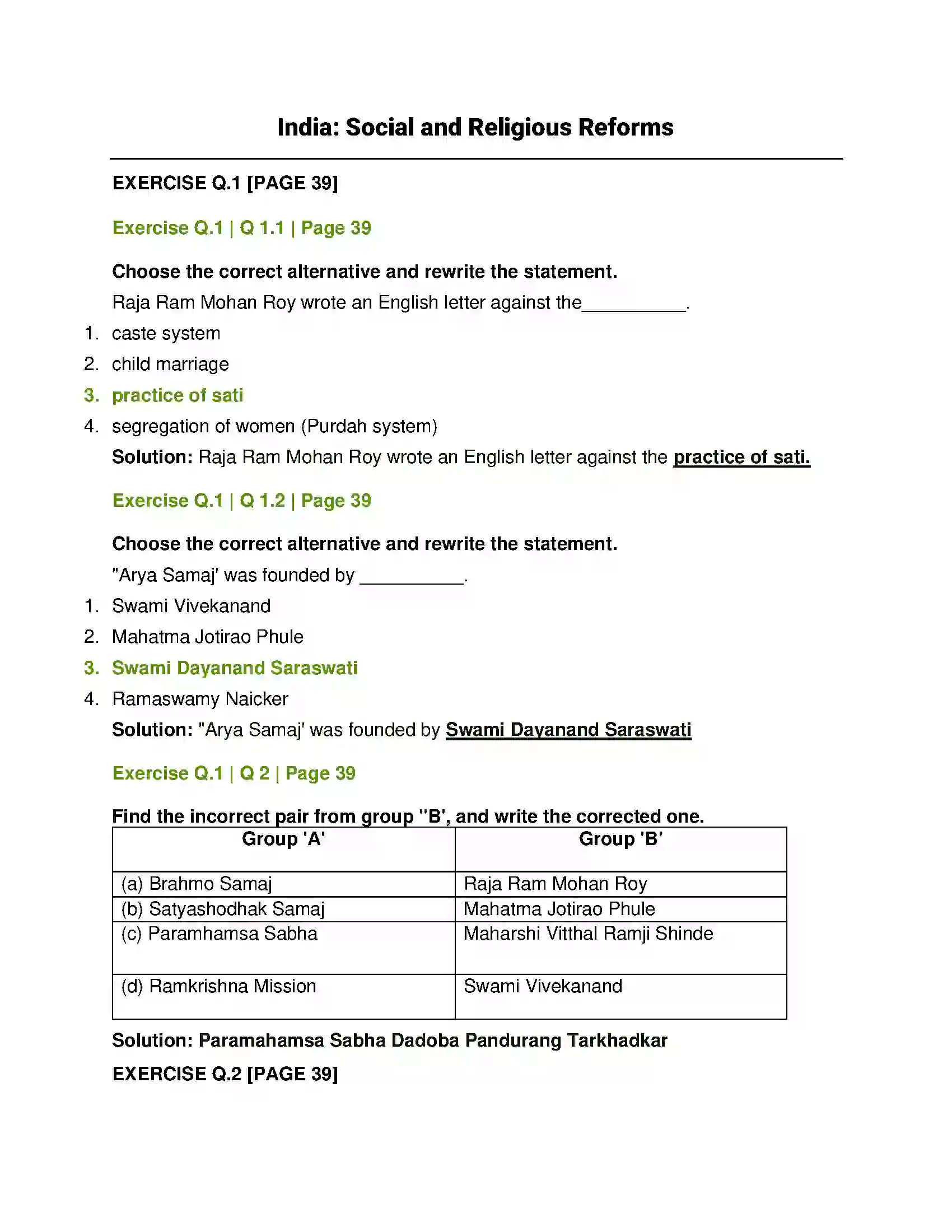 Maharashtra Board Class 12th History India Social and Religious Reforms Solution 1