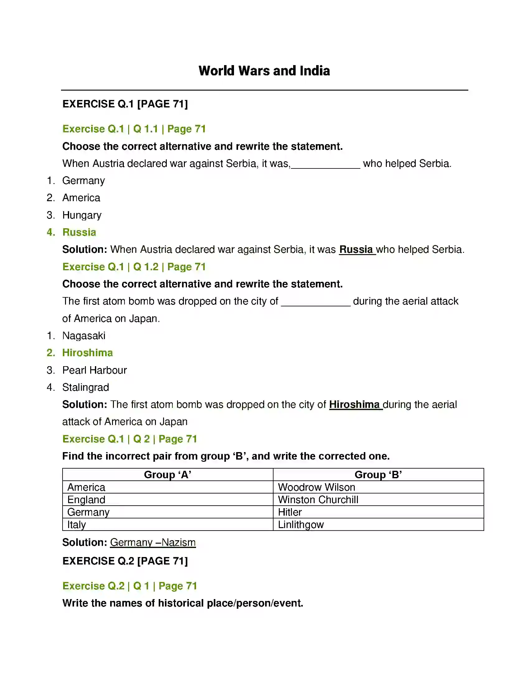 Maharashtra Board Class 12th History World Wars and India Solution 1