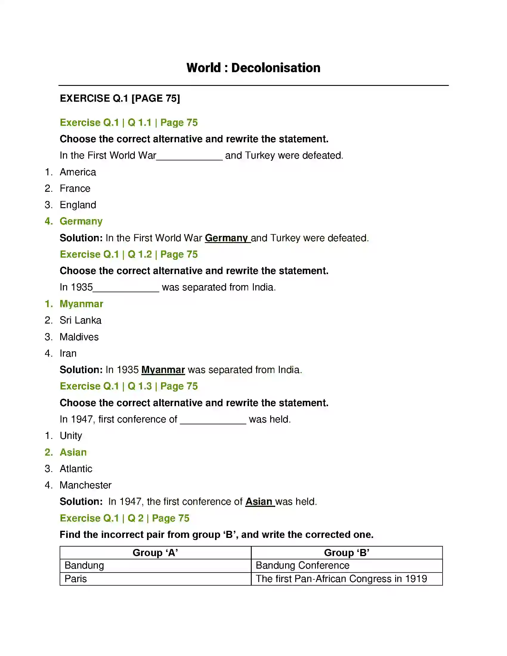 Maharashtra Board Class 12th History World Decolonisation Solution 1