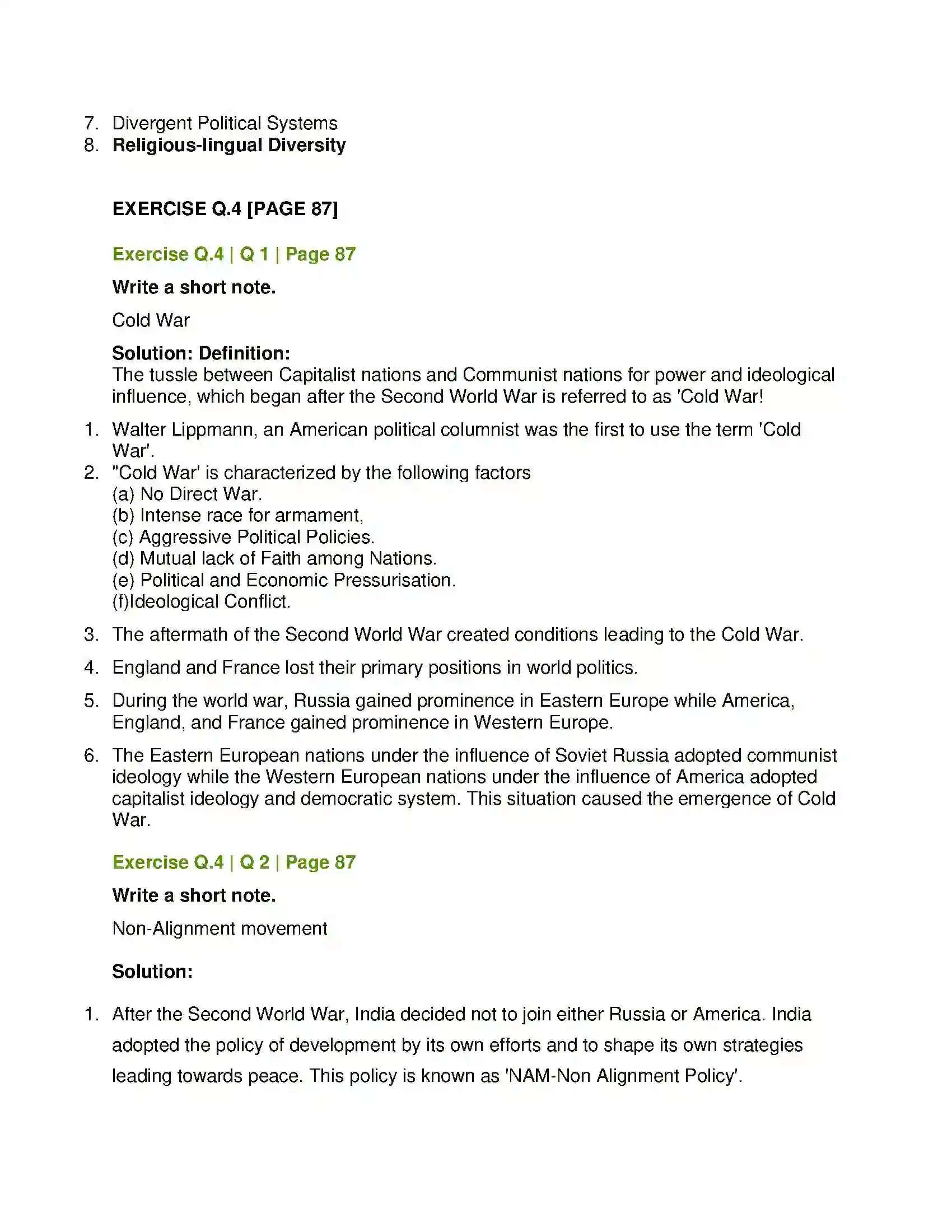 Maharashtra Board Class 12th History Cold War Solution 3