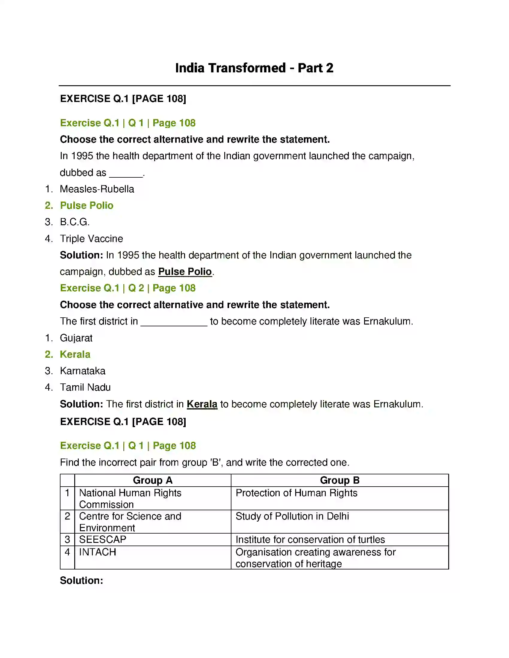 Maharashtra Board Class 12th History India Transformed - Part 2 Solution 1