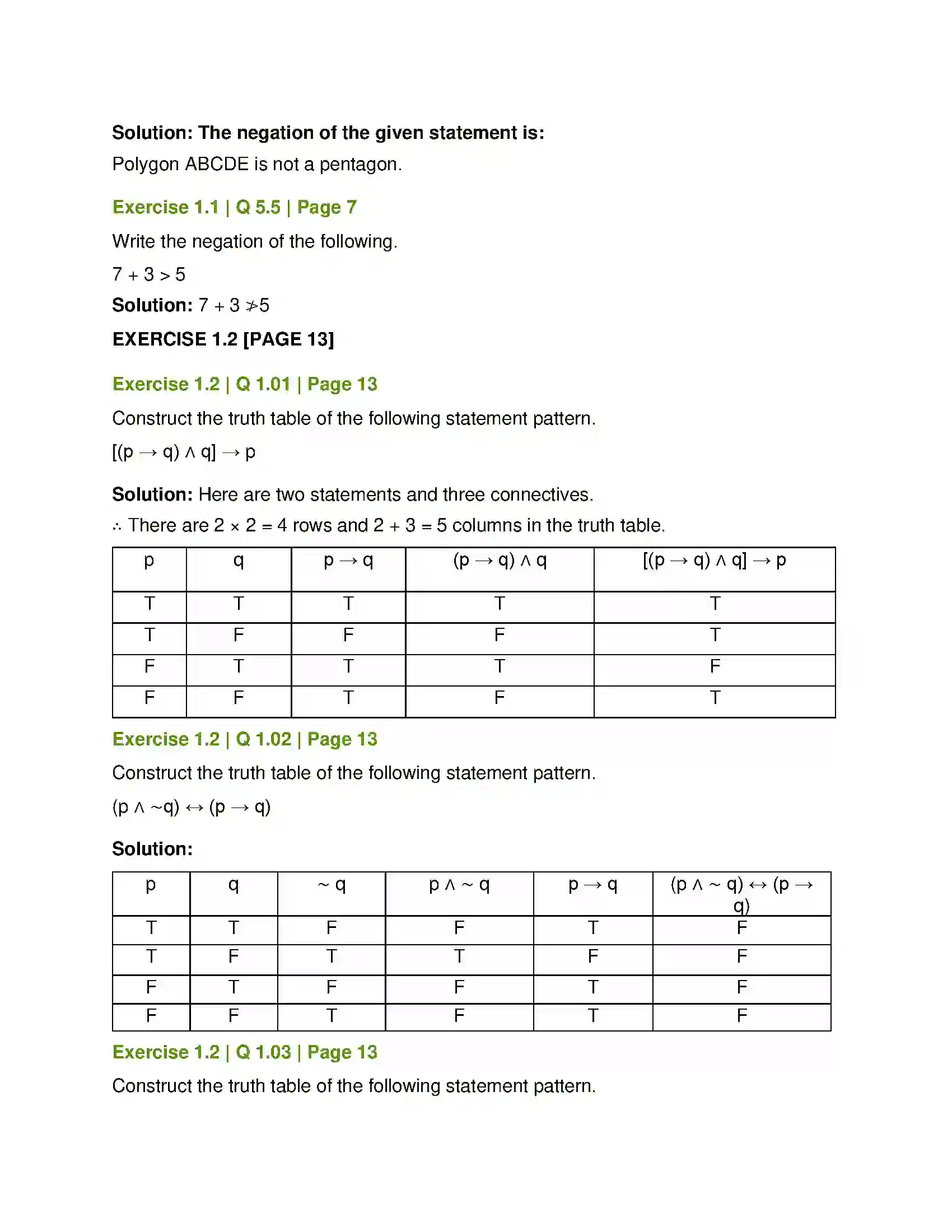 Maharashtra Board Class 12th Mathematics & Statistics-1 (Arts & Science) Mathematical Logic Solution 10