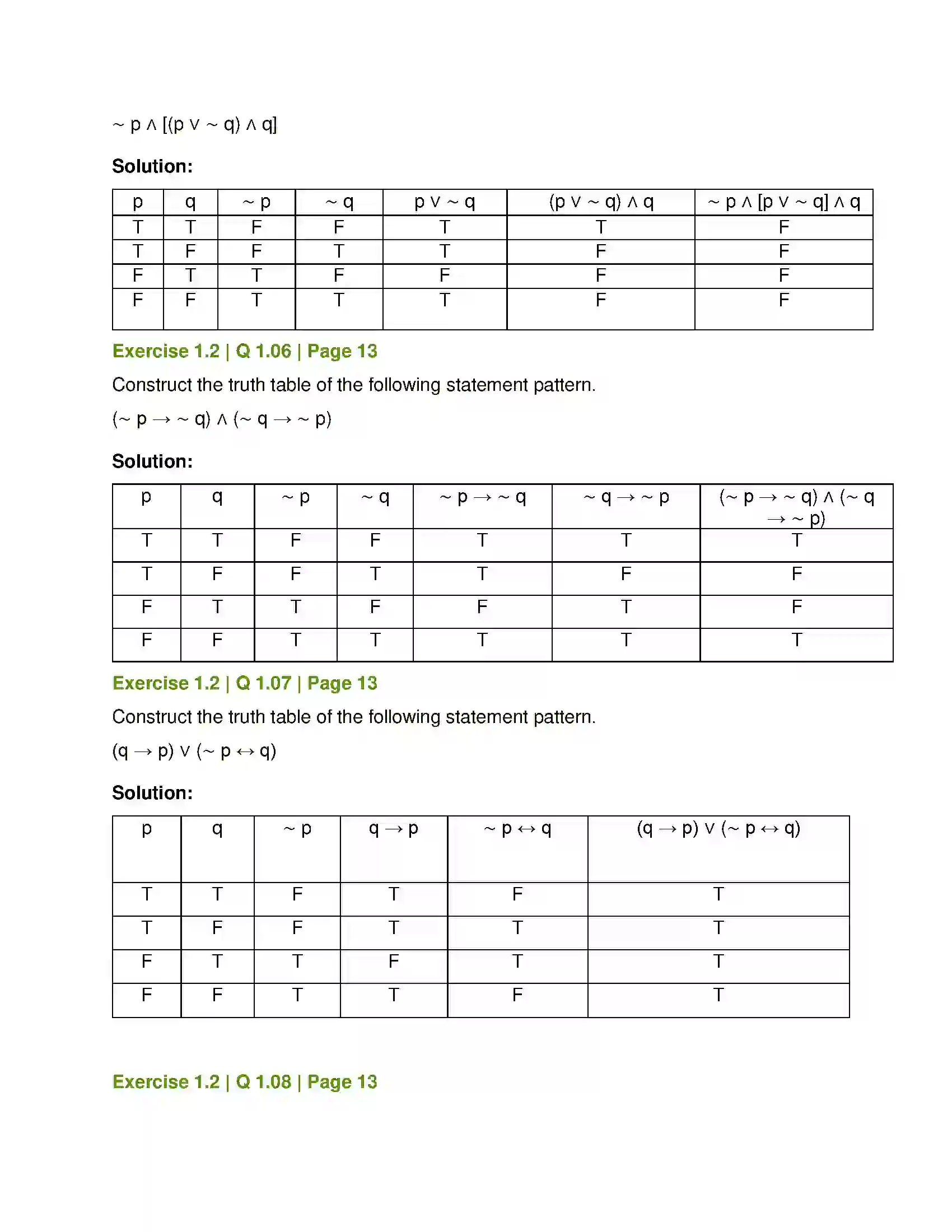 Maharashtra Board Class 12th Mathematics & Statistics-1 (Arts & Science) Mathematical Logic Solution 12
