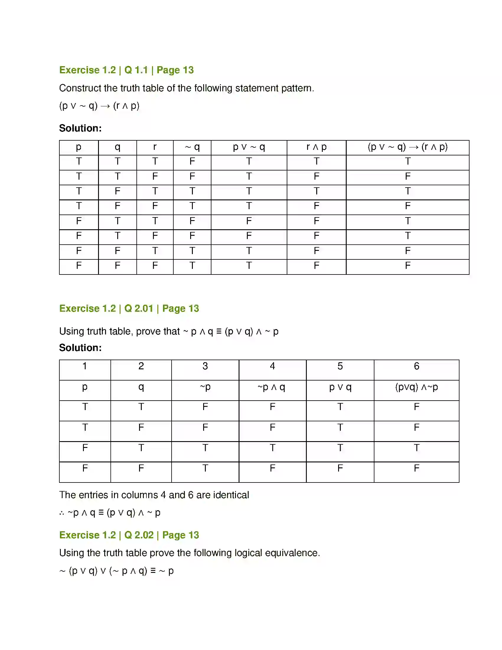 Maharashtra Board Class 12th Mathematics & Statistics-1 (Arts & Science) Mathematical Logic Solution 14