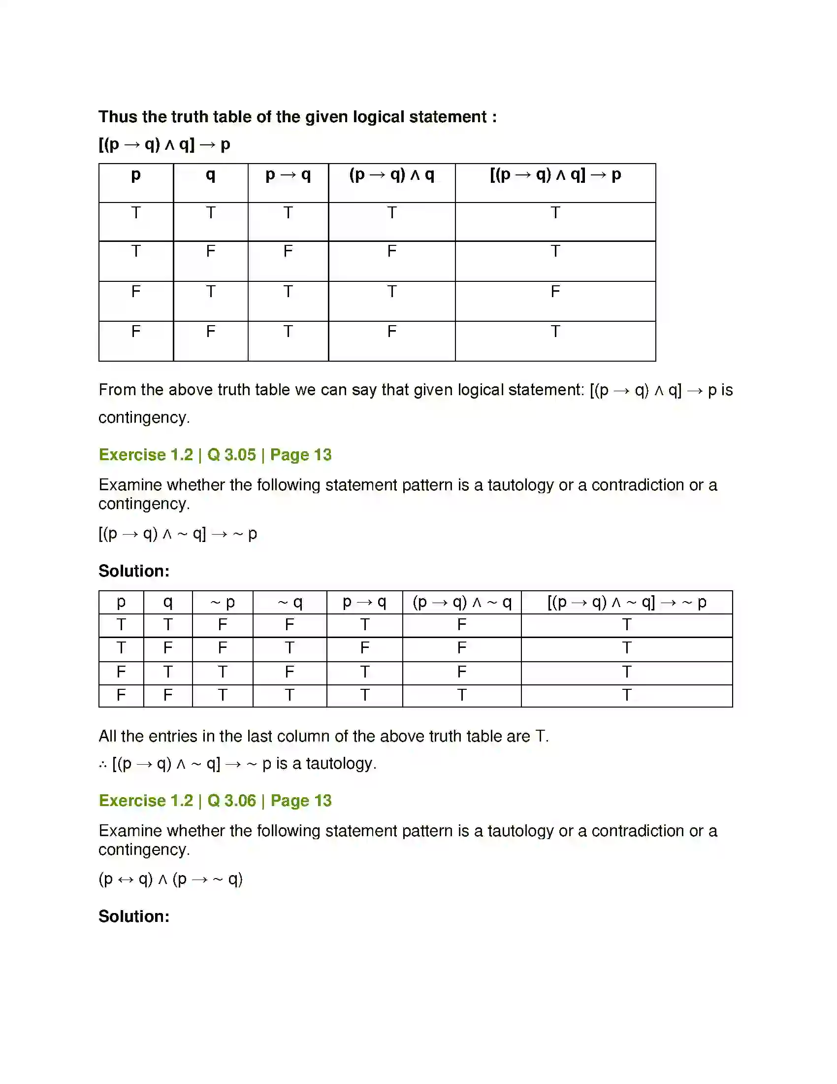 Maharashtra Board Class 12th Mathematics & Statistics-1 (Arts & Science) Mathematical Logic Solution 21