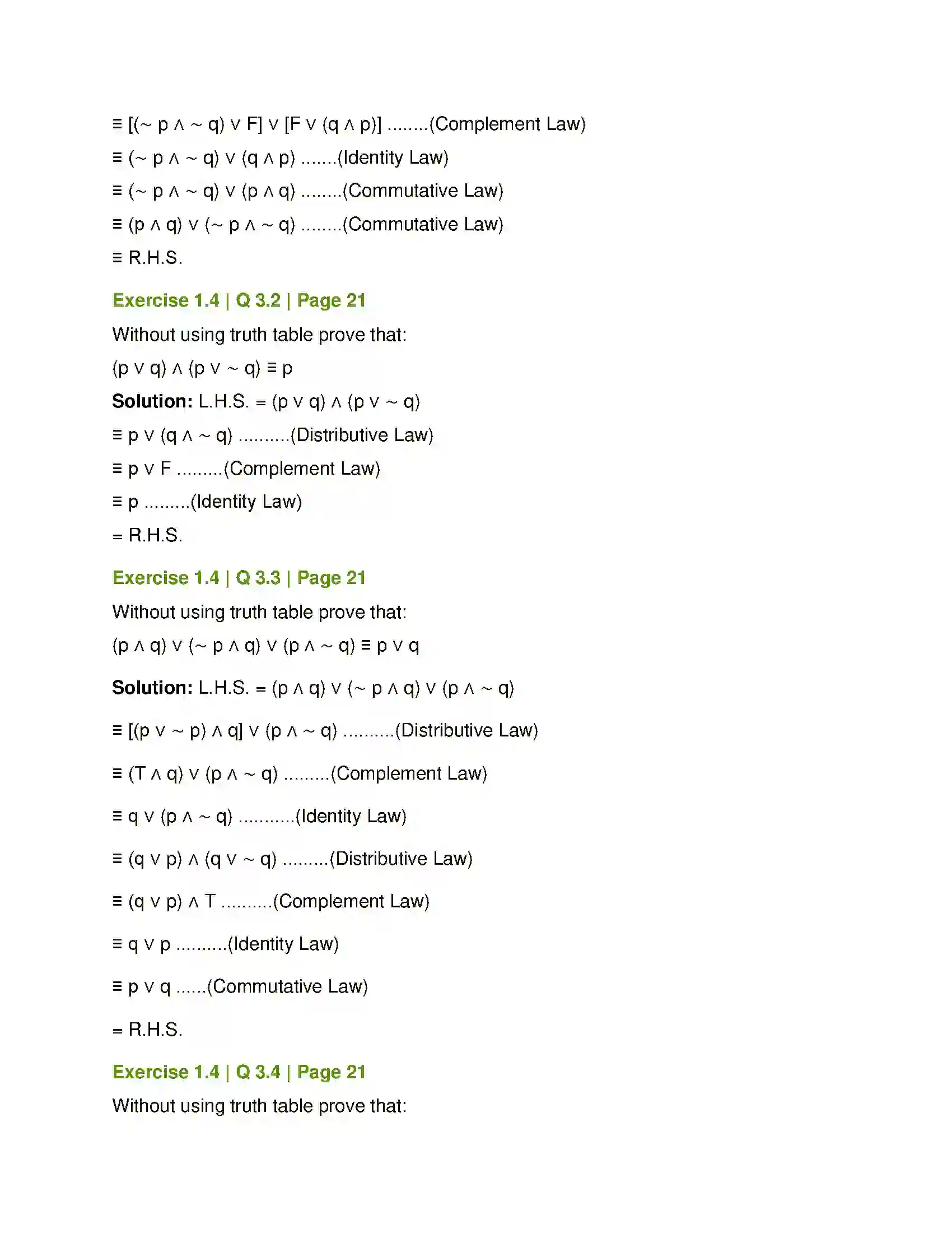 Maharashtra Board Class 12th Mathematics & Statistics-1 (Arts & Science) Mathematical Logic Solution 34