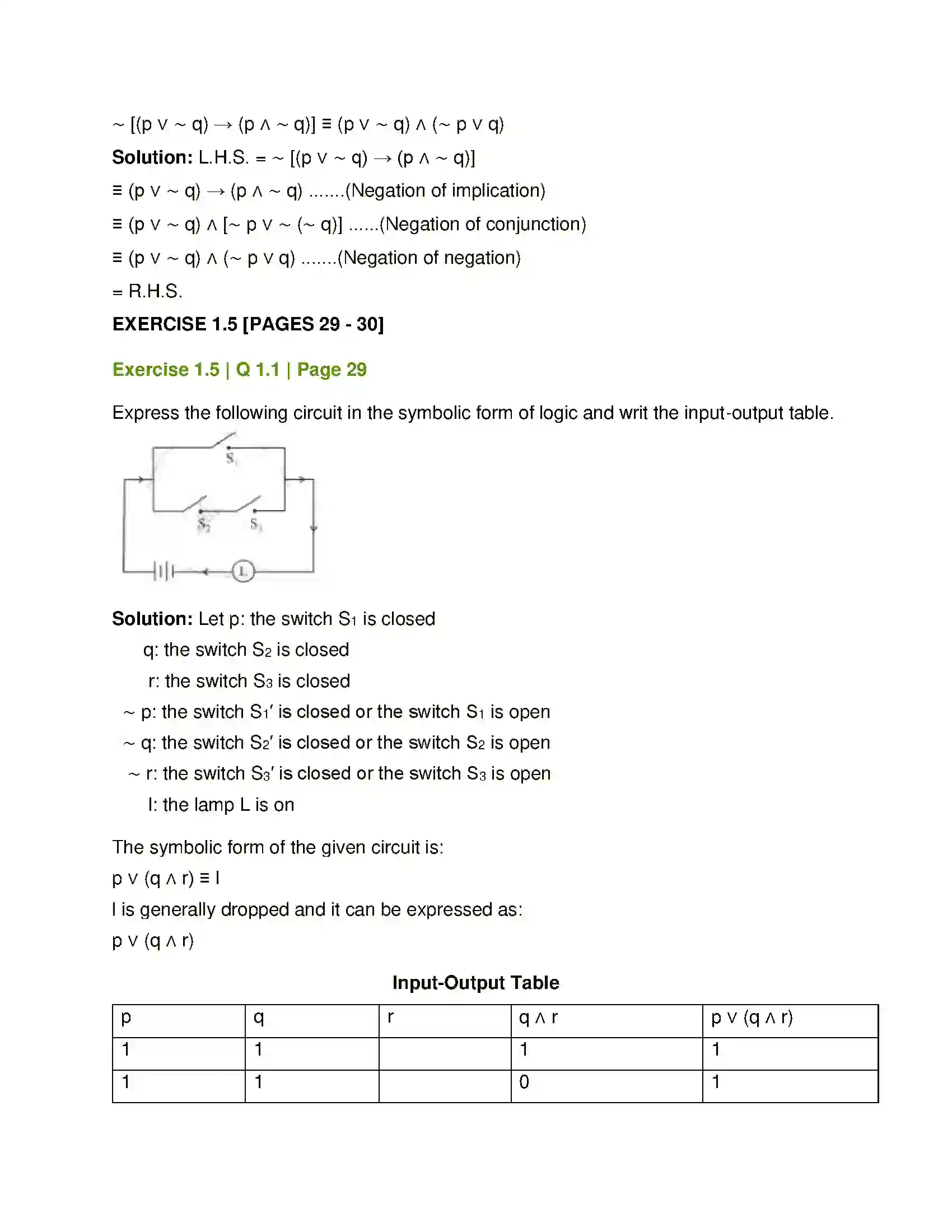 Maharashtra Board Class 12th Mathematics & Statistics-1 (Arts & Science) Mathematical Logic Solution 35