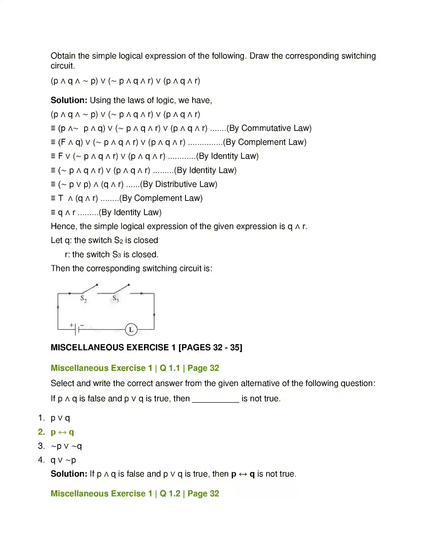 Maharashtra Board Class 12th Mathematics & Statistics-1 (Arts & Science) Mathematical Logic Solution 49