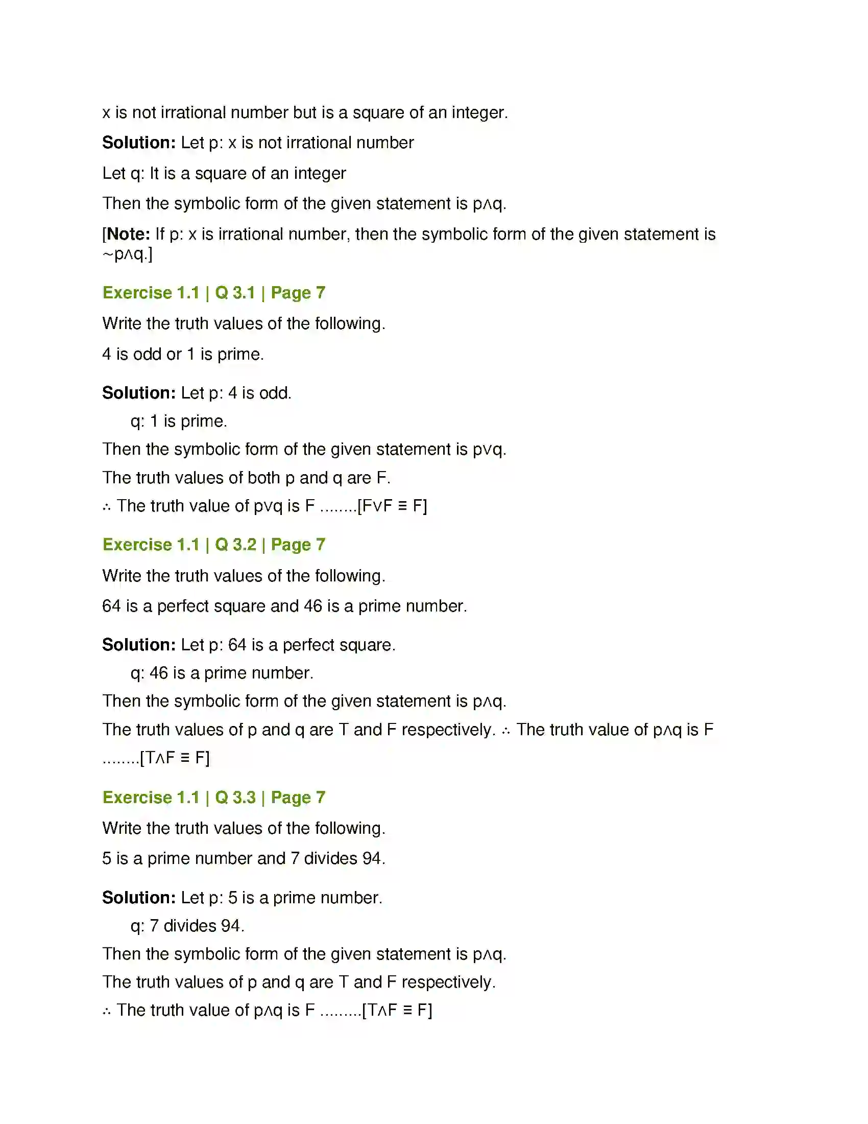 Maharashtra Board Class 12th Mathematics & Statistics-1 (Arts & Science) Mathematical Logic Solution 5