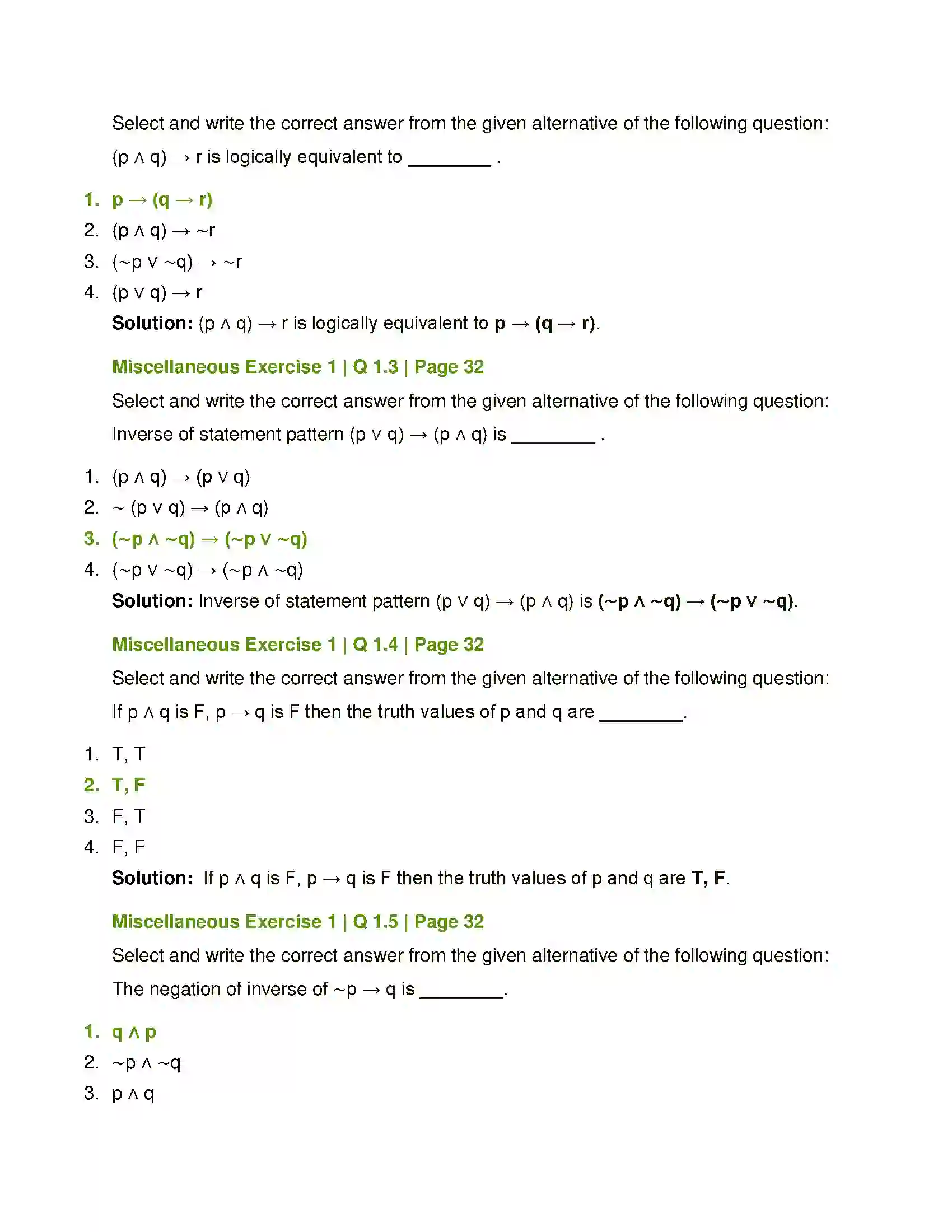 Maharashtra Board Class 12th Mathematics & Statistics-1 (Arts & Science) Mathematical Logic Solution 50