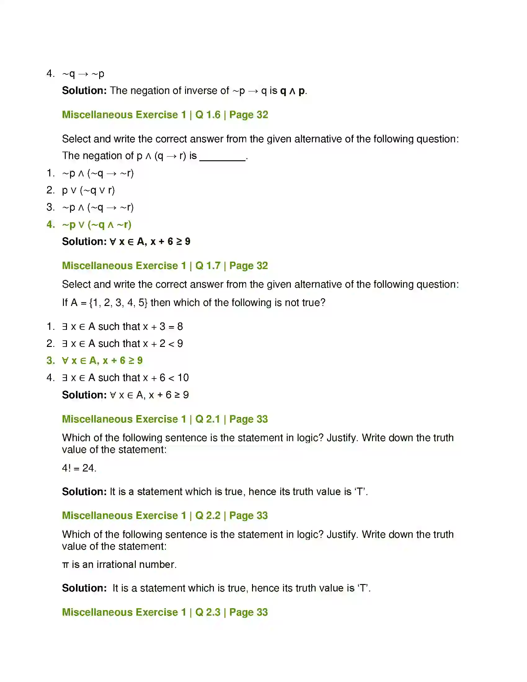 Maharashtra Board Class 12th Mathematics & Statistics-1 (Arts & Science) Mathematical Logic Solution 51