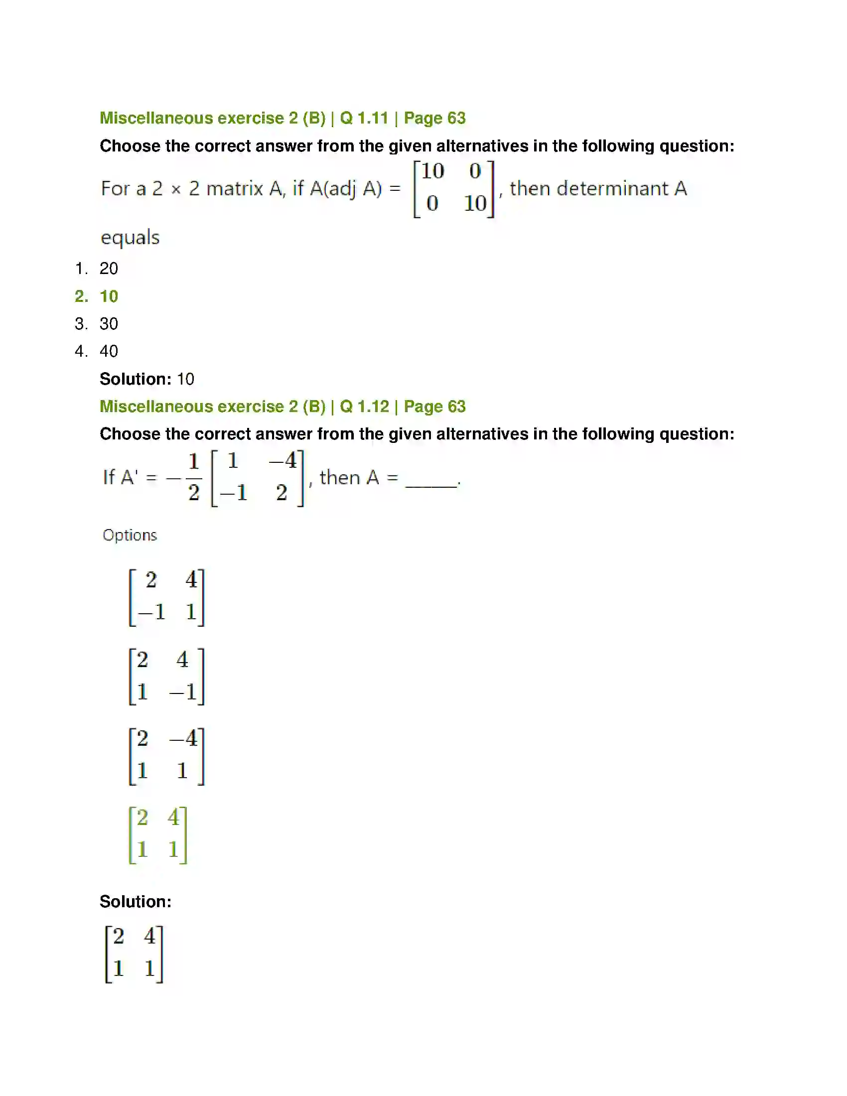 Maharashtra Board Class 12th Mathematics & Statistics-1 (Arts & Science) Matrics Solution 102