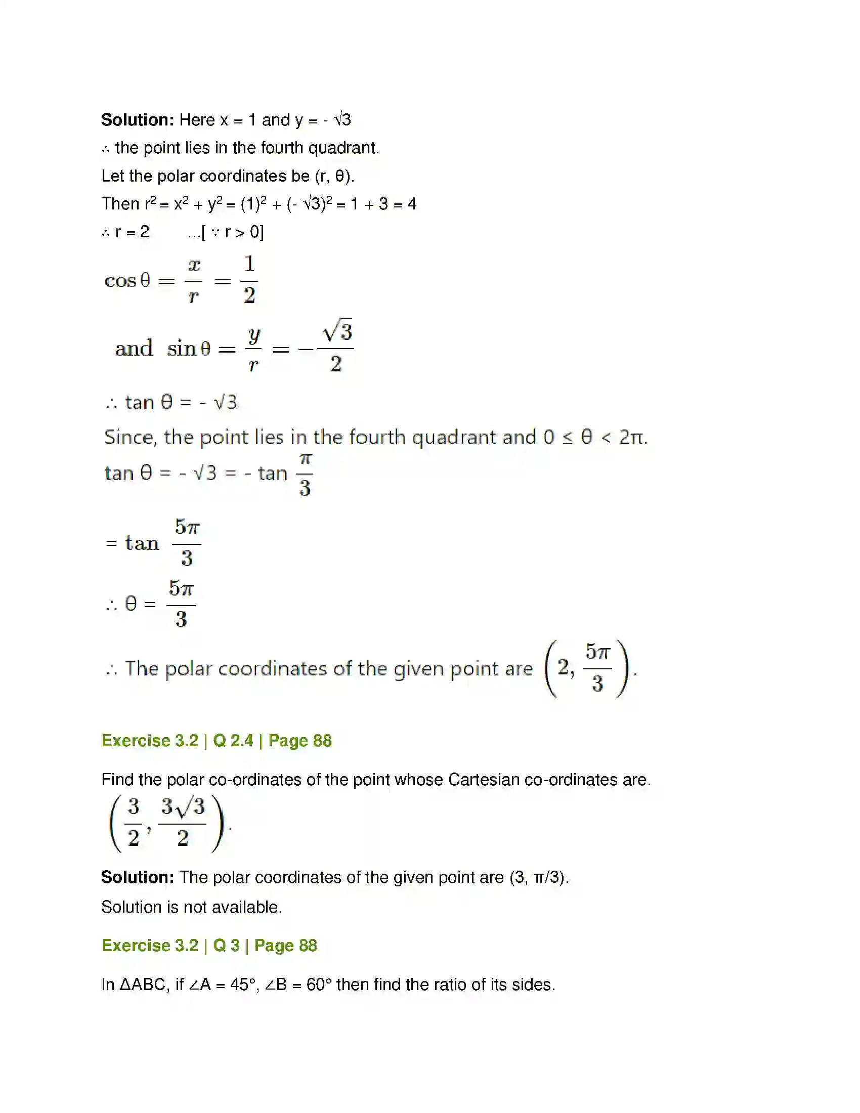 Maharashtra Board Class 12th Mathematics & Statistics-1 (Arts & Science) Trigonometric Functions Solution 22