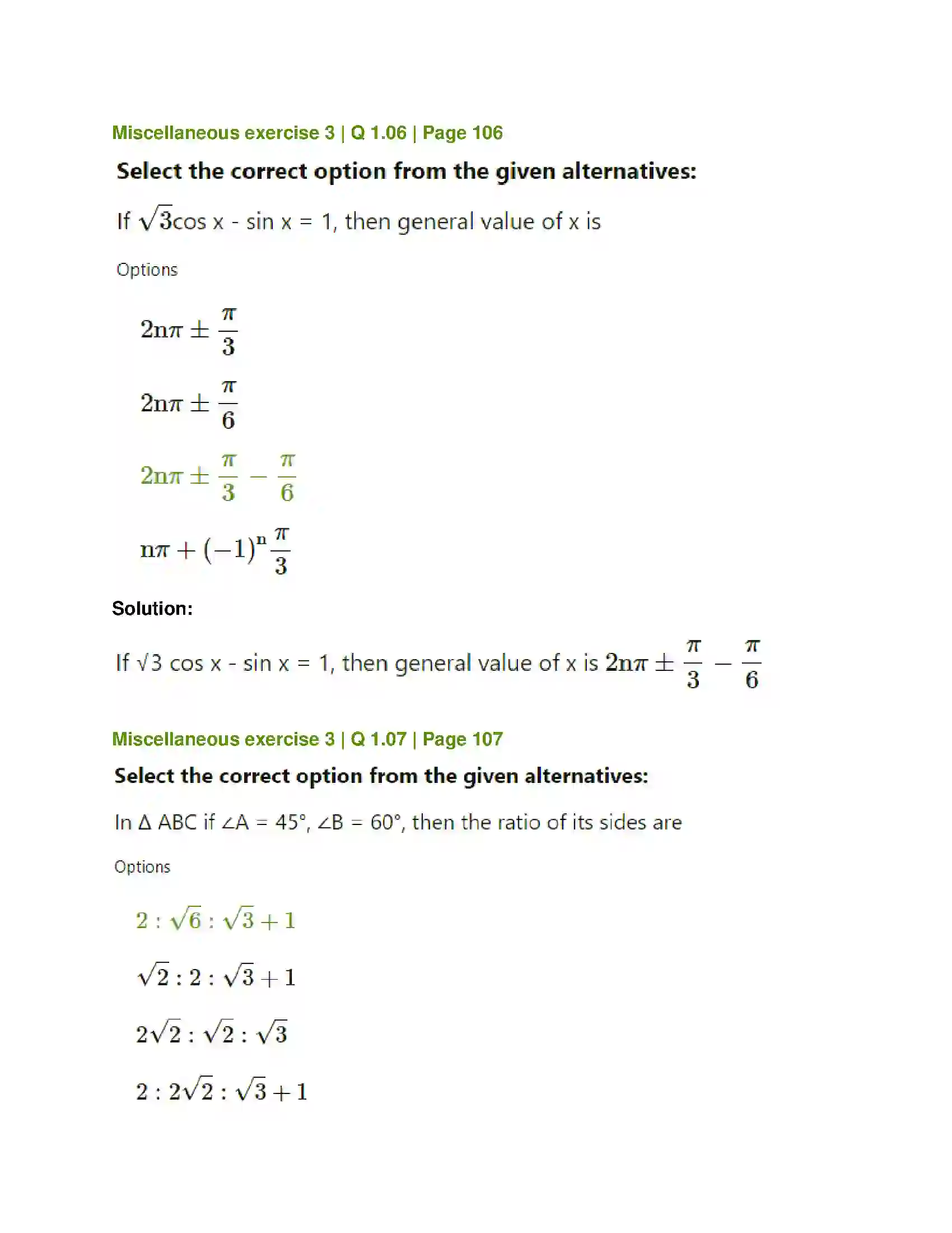 Maharashtra Board Class 12th Mathematics & Statistics-1 (Arts & Science) Trigonometric Functions Solution 55