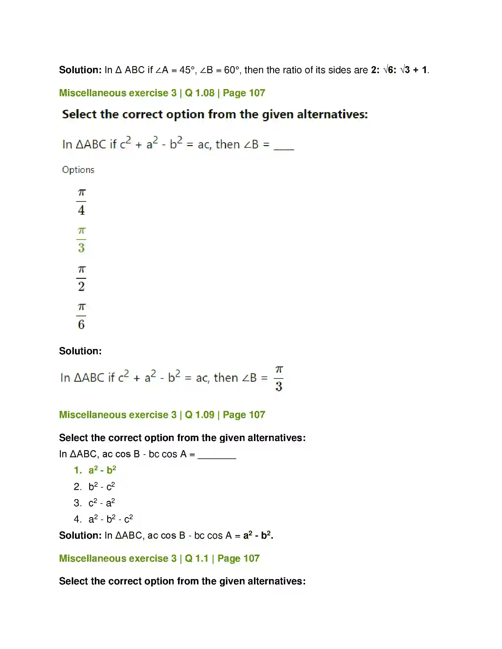 Maharashtra Board Class 12th Mathematics & Statistics-1 (Arts & Science) Trigonometric Functions Solution 56