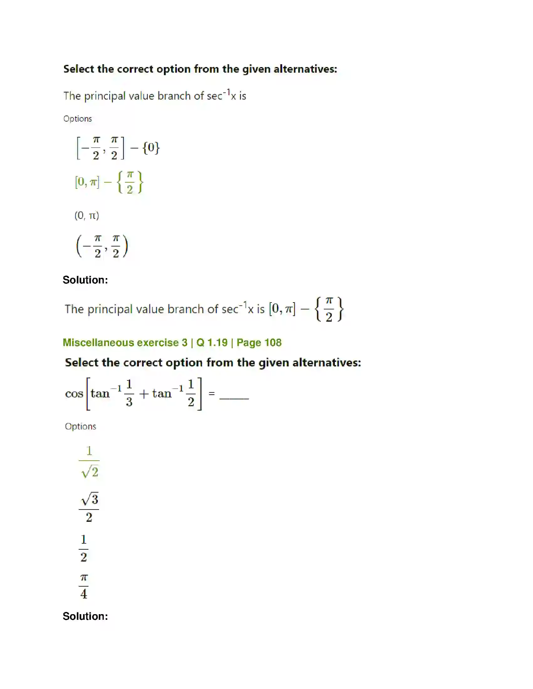 Maharashtra Board Class 12th Mathematics & Statistics-1 (Arts & Science) Trigonometric Functions Solution 61