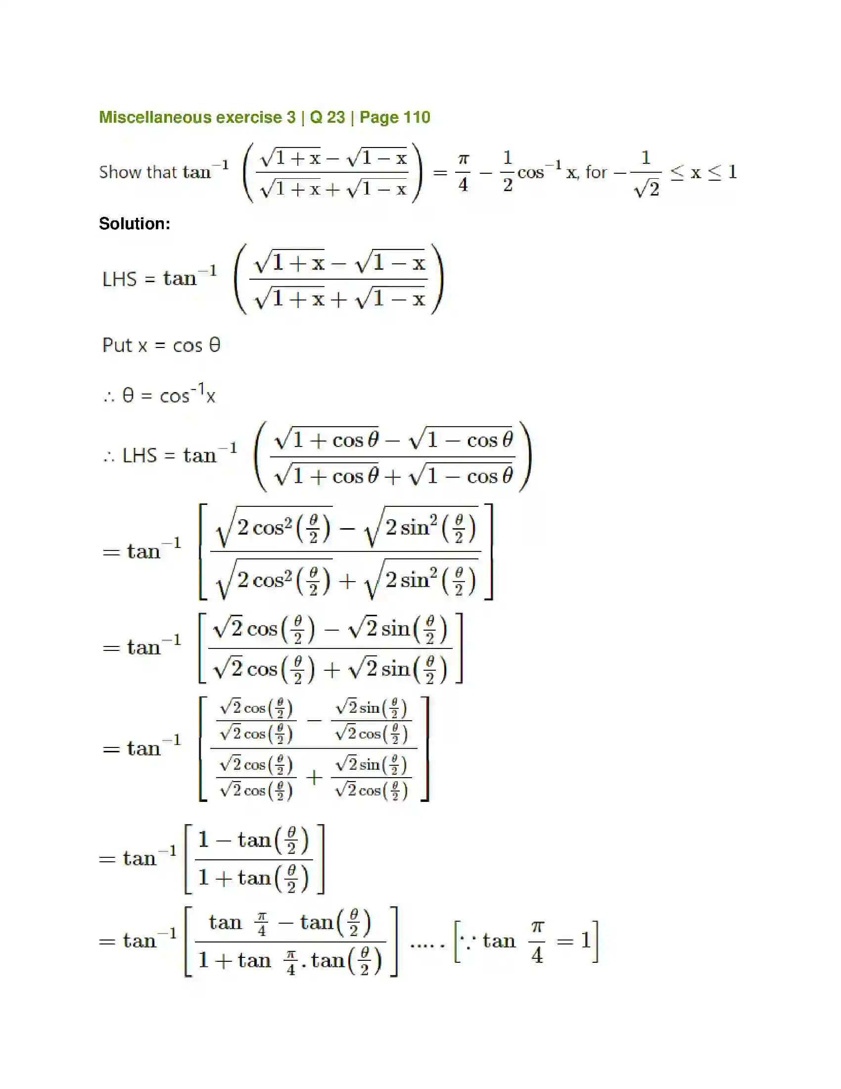 Maharashtra Board Class 12th Mathematics & Statistics-1 (Arts & Science) Trigonometric Functions Solution 94